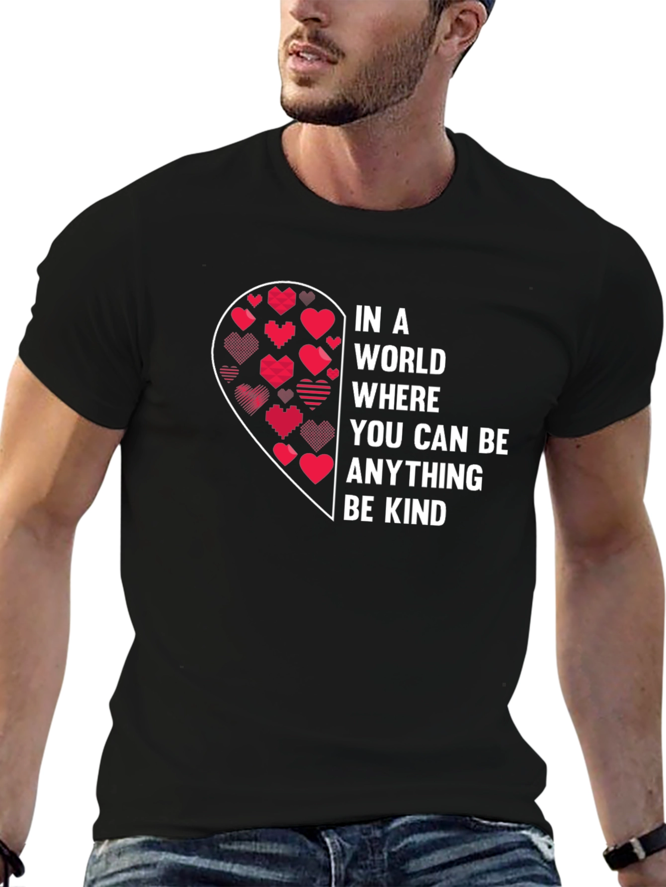 Black Be Kind Heart Graphic T-Shirt view 6