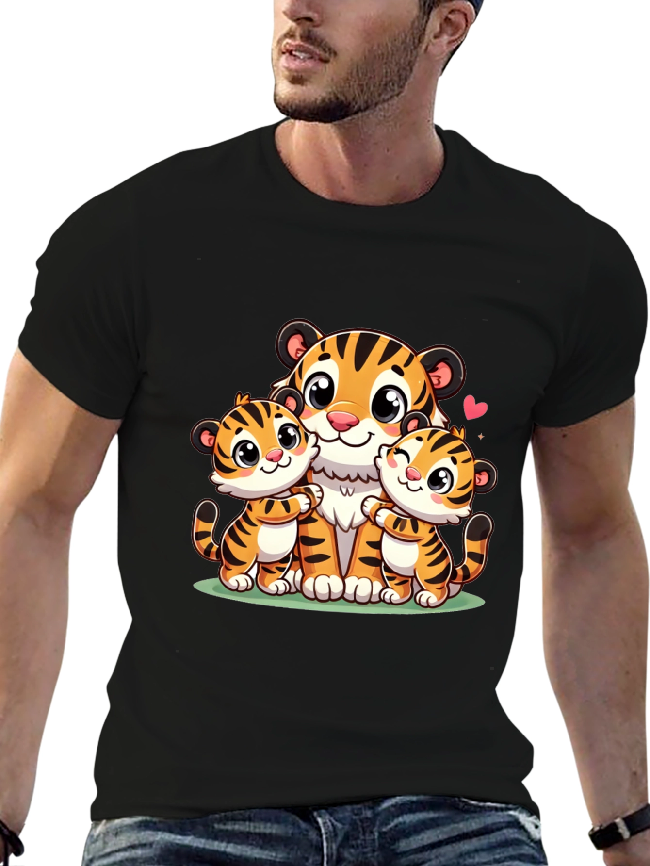 Black Cute Tiger Family Graphic T-Shirt view 6