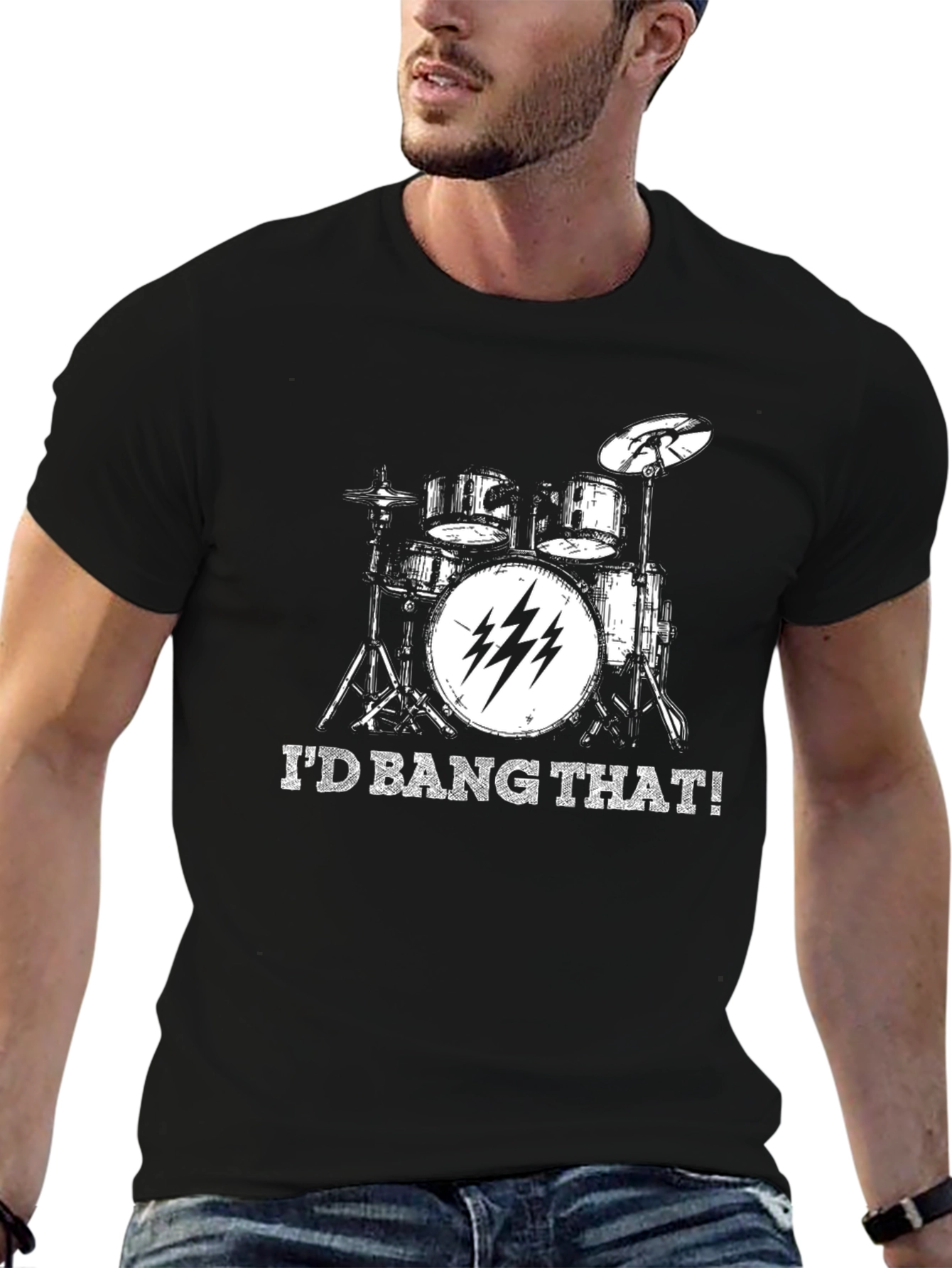 Black I'd Bang That! Drum Kit Graphic T-Shirt view 6