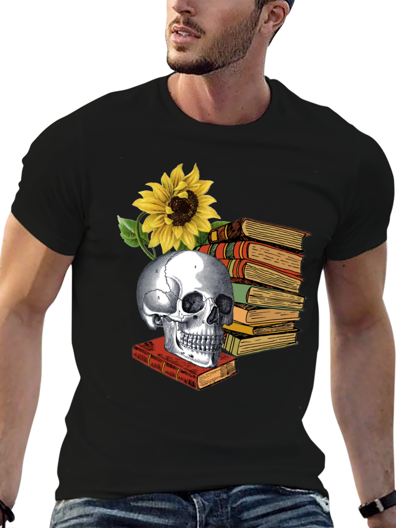 Black Skull & Books Graphic Tee - Read in Peace view 6