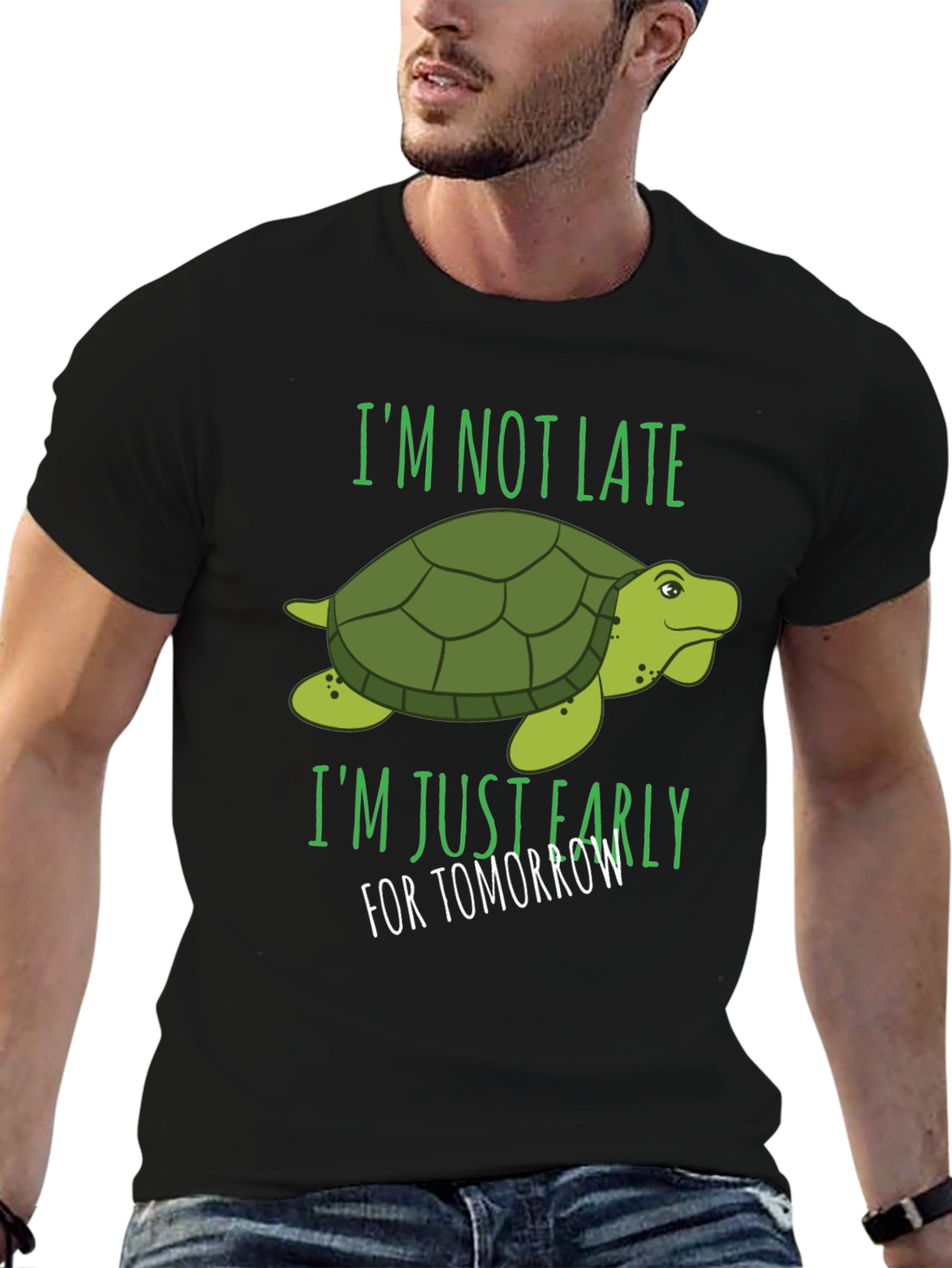 Black Funny Turtle T-Shirt - Always Early! view 6