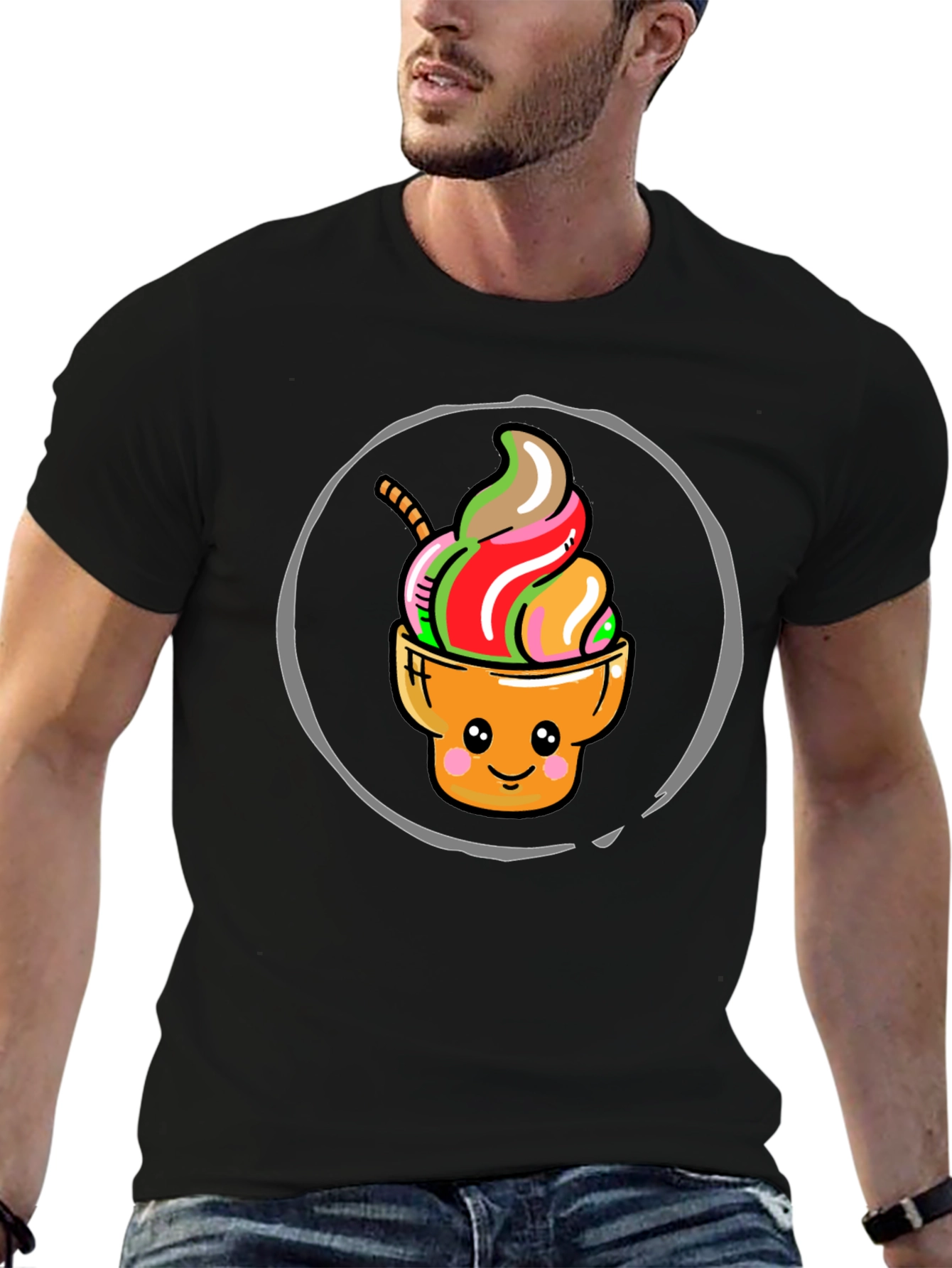 Black Cute Ice Cream Cone Graphic T-Shirt view 6