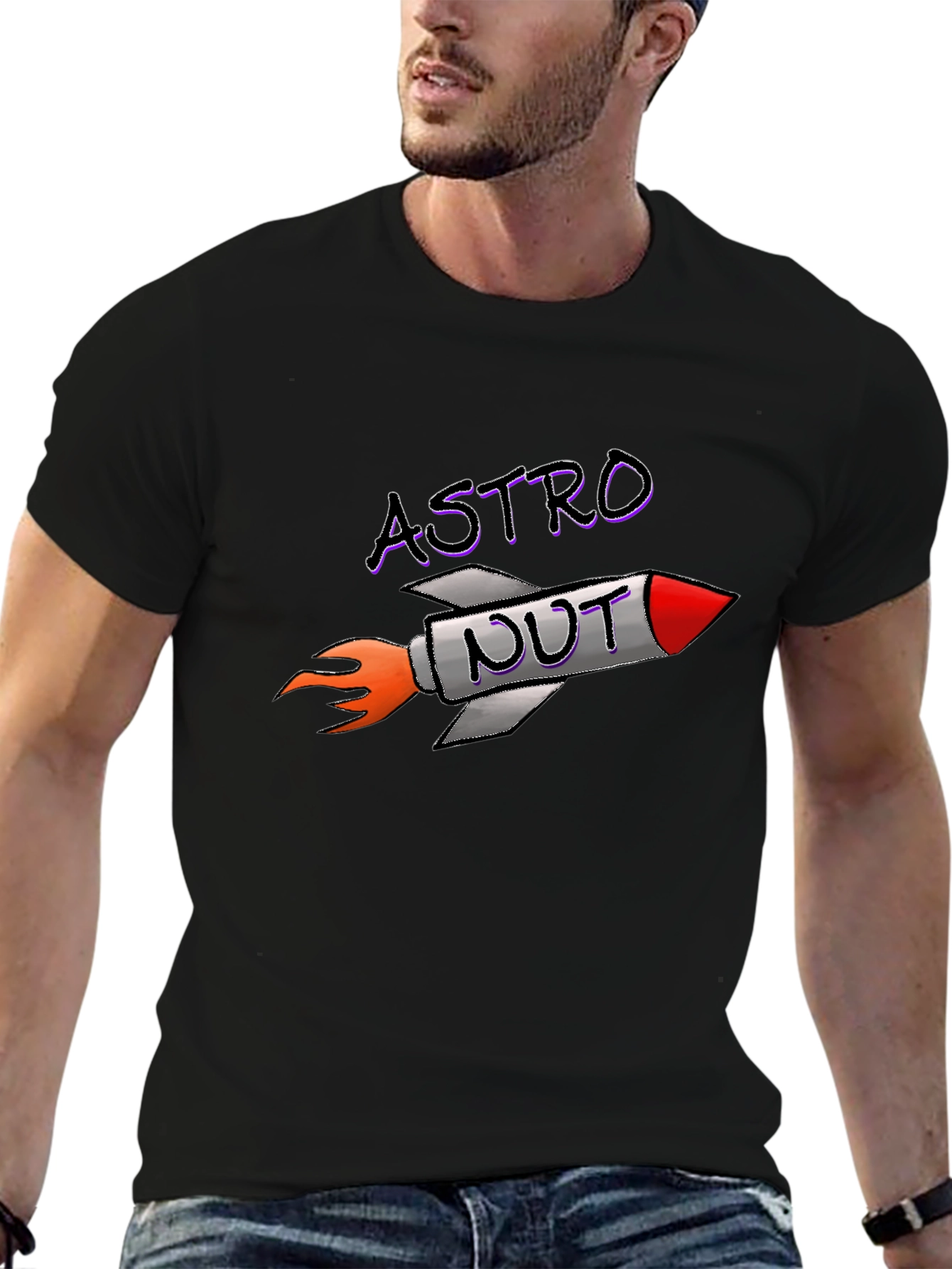 Black Astro Nut T-Shirt - Rocket Space Humor Tee view 6