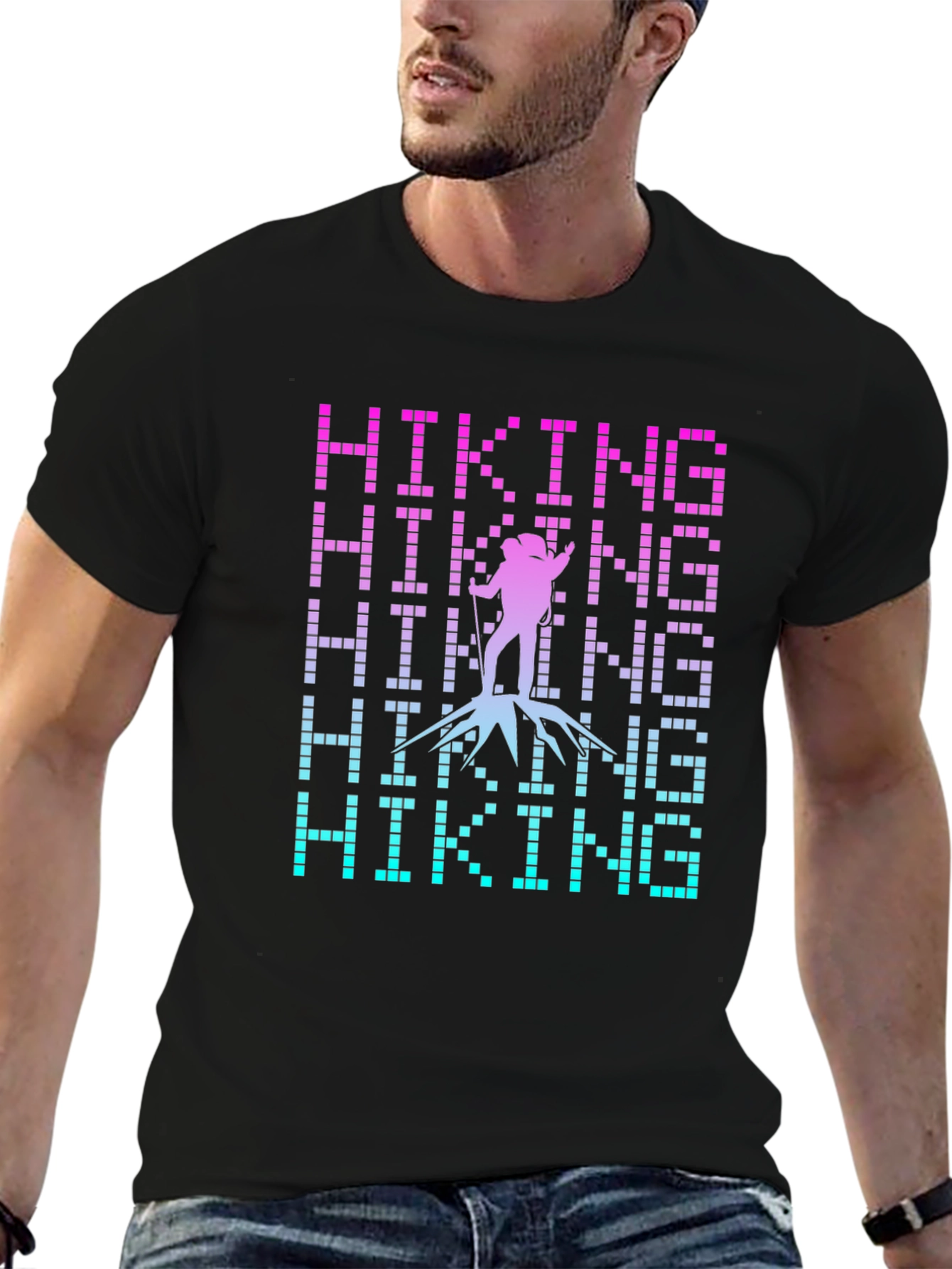 Black Hiking Pixel Art Graphic Tee - Black view 6