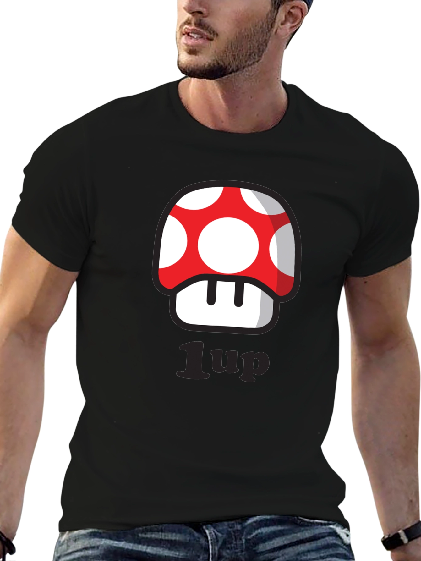 Black 1-Up Mushroom T-Shirt - Gamer Style! view 6