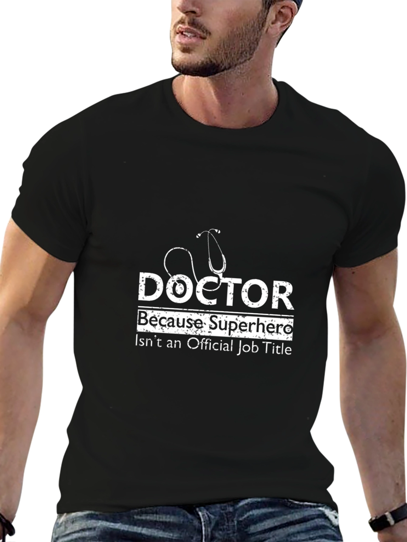 Black Doctor Superhero Graphic T-Shirt - Black Cotton Tee view 6