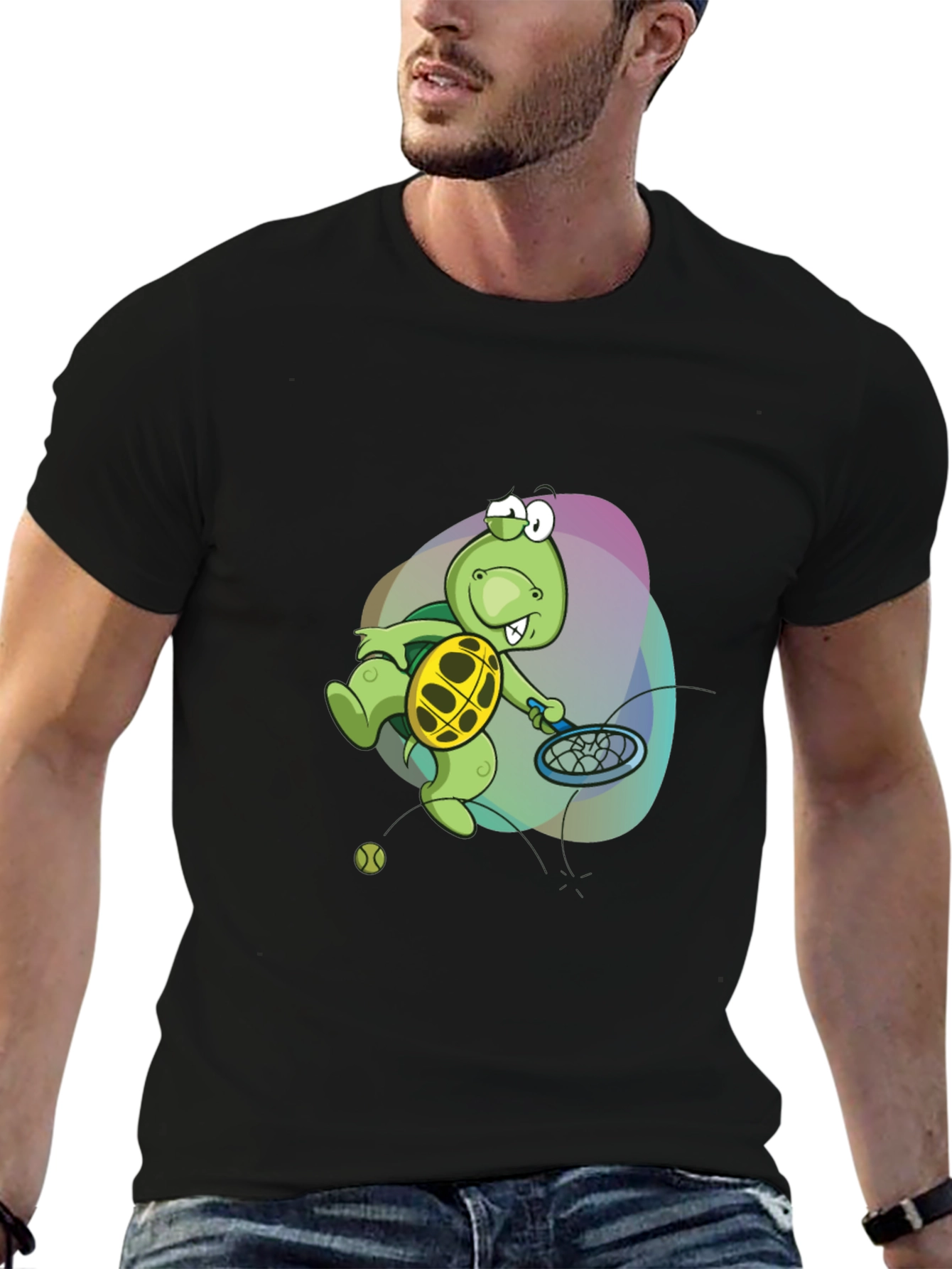 Black Turtle Tennis T-Shirt - Fun Cartoon Graphic Tee view 6
