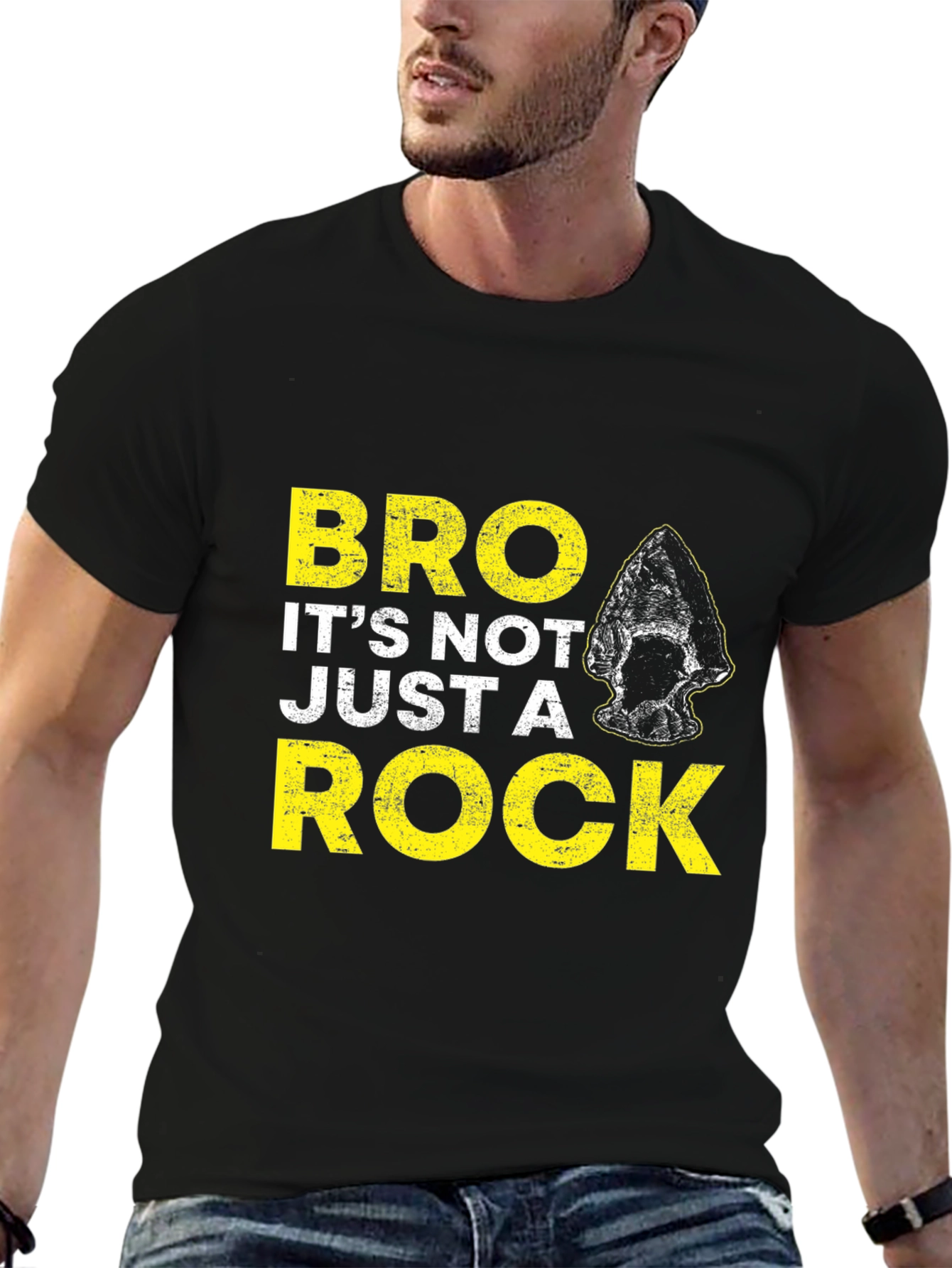 Black "Bro It's Not Just a Rock" Graphic T-Shirt view 6