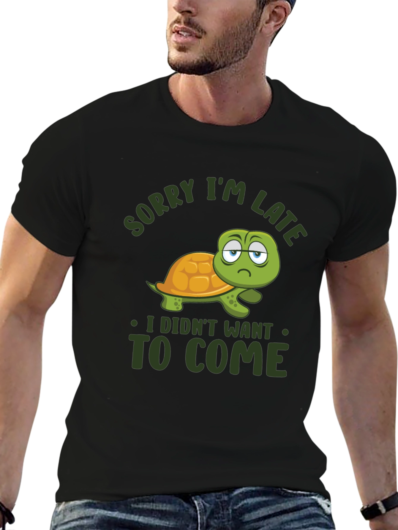 Black Funny Turtle Sorry I'm Late Graphic T-Shirt view 6