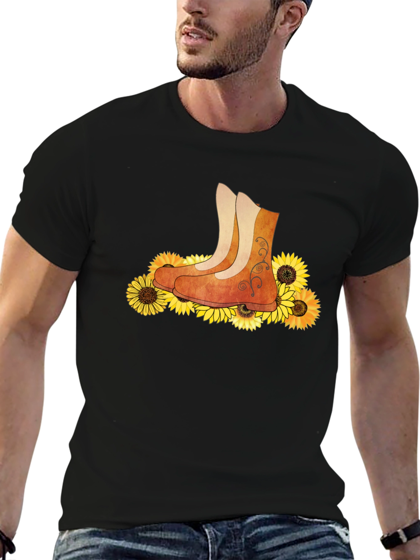 Black Sunflower Boots Graphic T-Shirt view 6