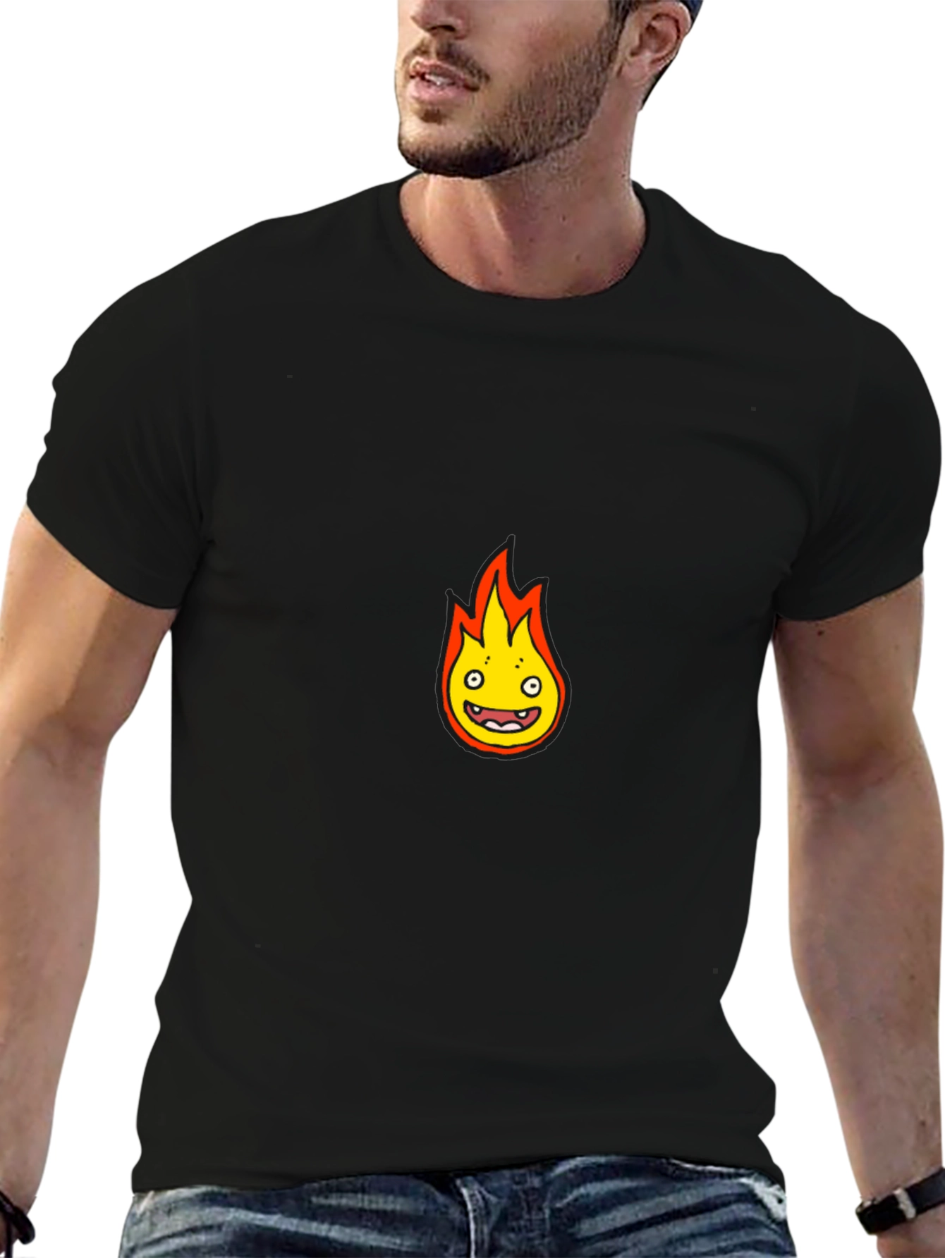 Black Calcifer Inspired Graphic T-Shirt view 6