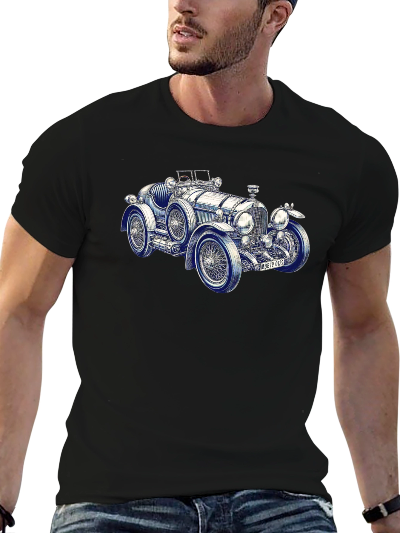 Black Classic Car Graphic T-Shirt - Vintage Automobile Tee view 6