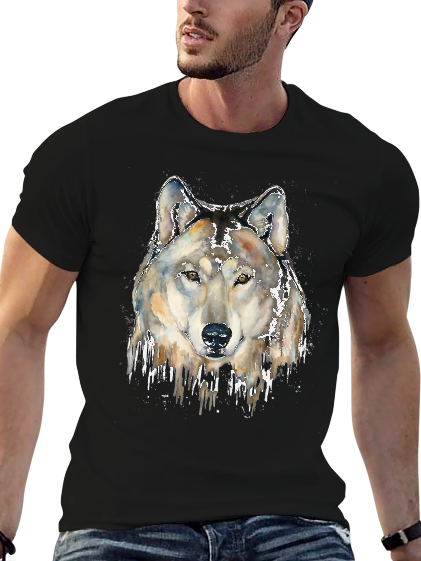 Black Wolf Head Graphic Print Tee view 6