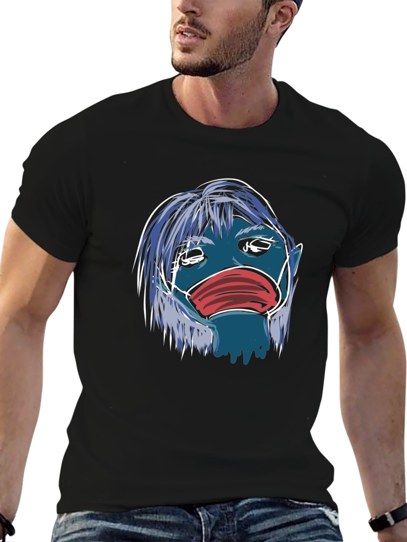 Black Masked Blue Character Graphic T-Shirt view 6