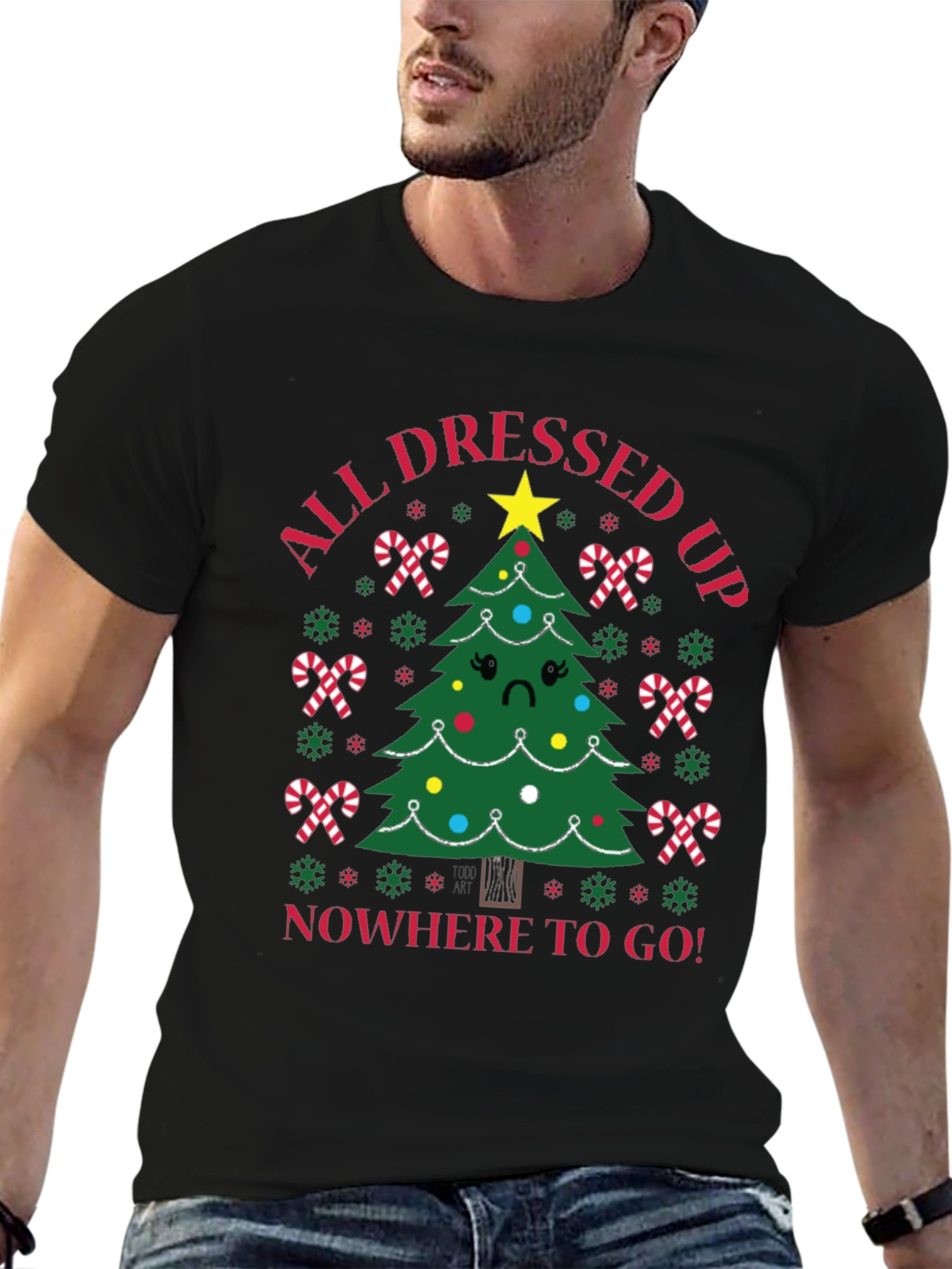 Black Sad Tree Holiday T-Shirt view 6
