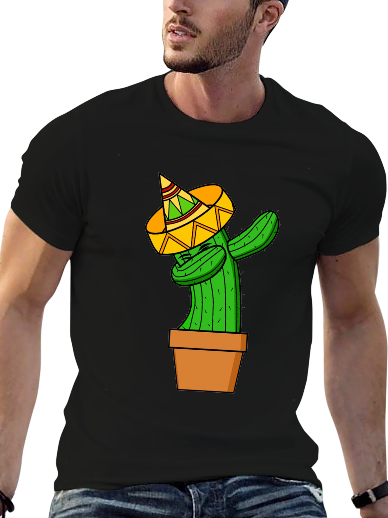 Black Dabbing Cactus T-Shirt - Funny Graphic Tee view 6