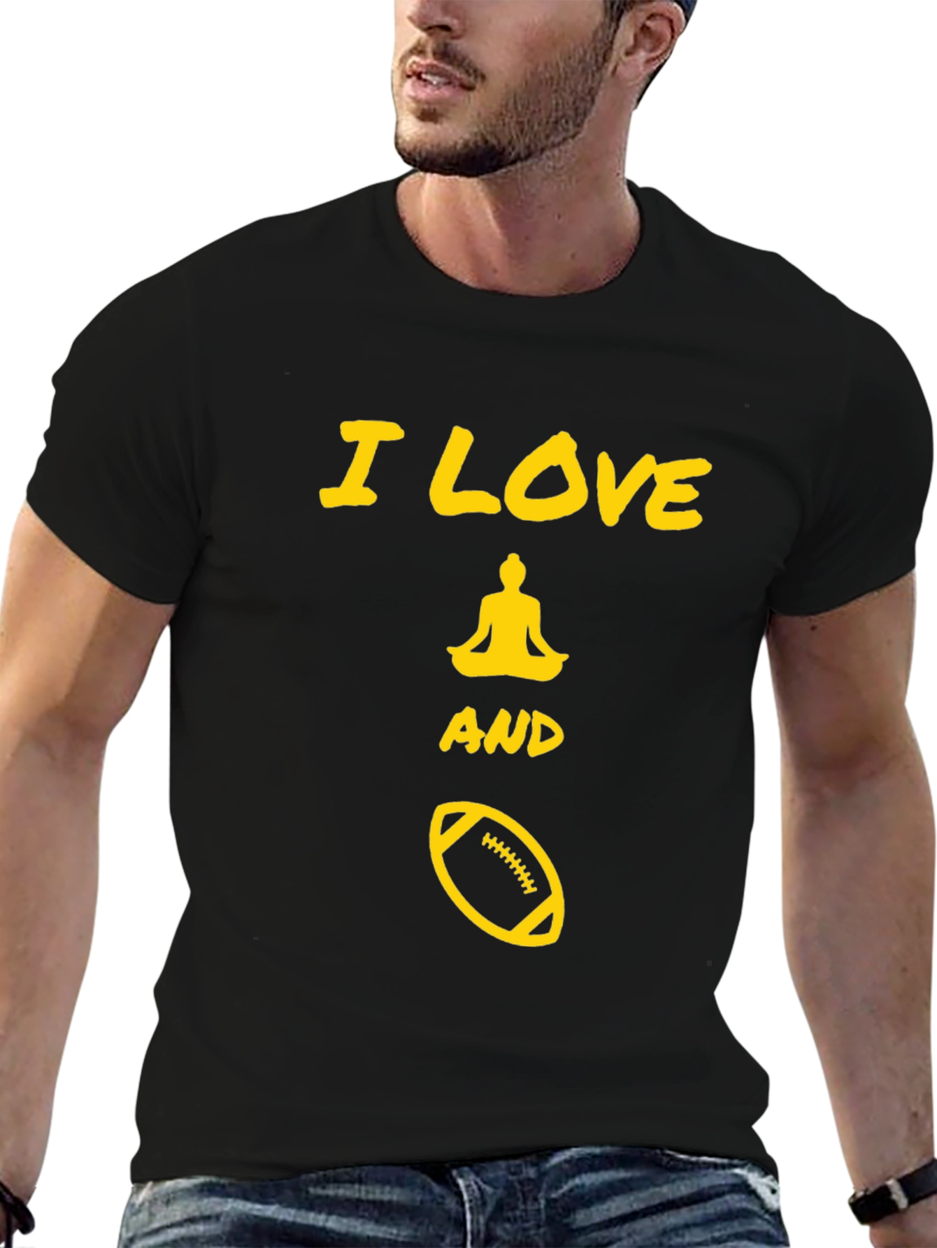 Black I Love Yoga and Football Black Graphic Tee view 6