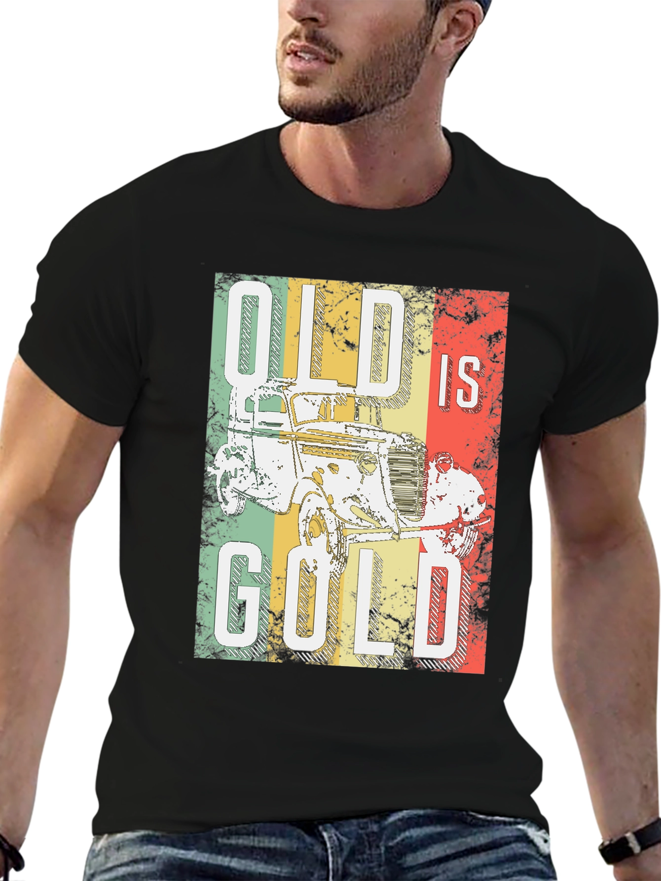 Black Vintage Car T-Shirt - Old is Gold Tee view 6