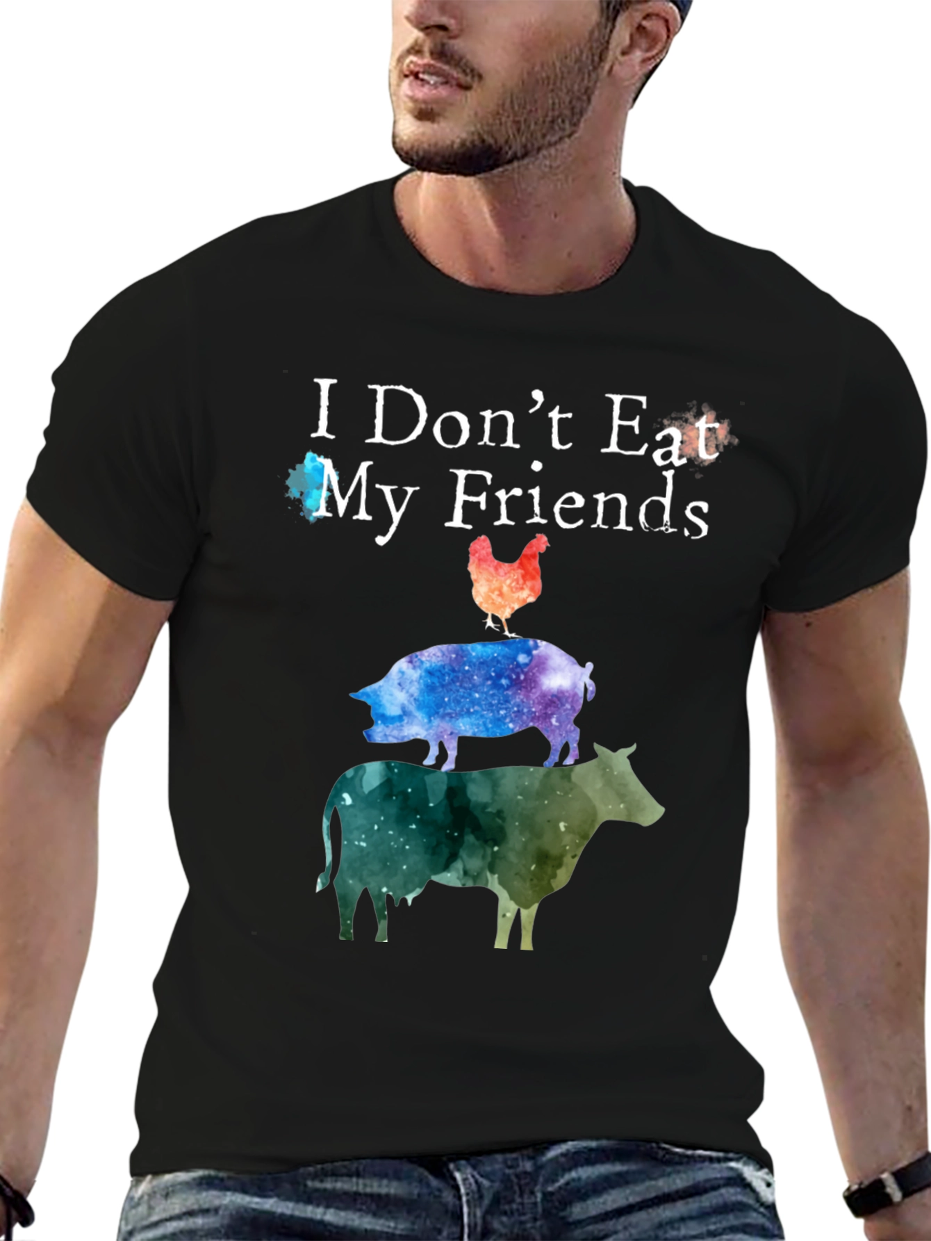 Black Vegan T-Shirt - I Don't Eat My Friends view 6