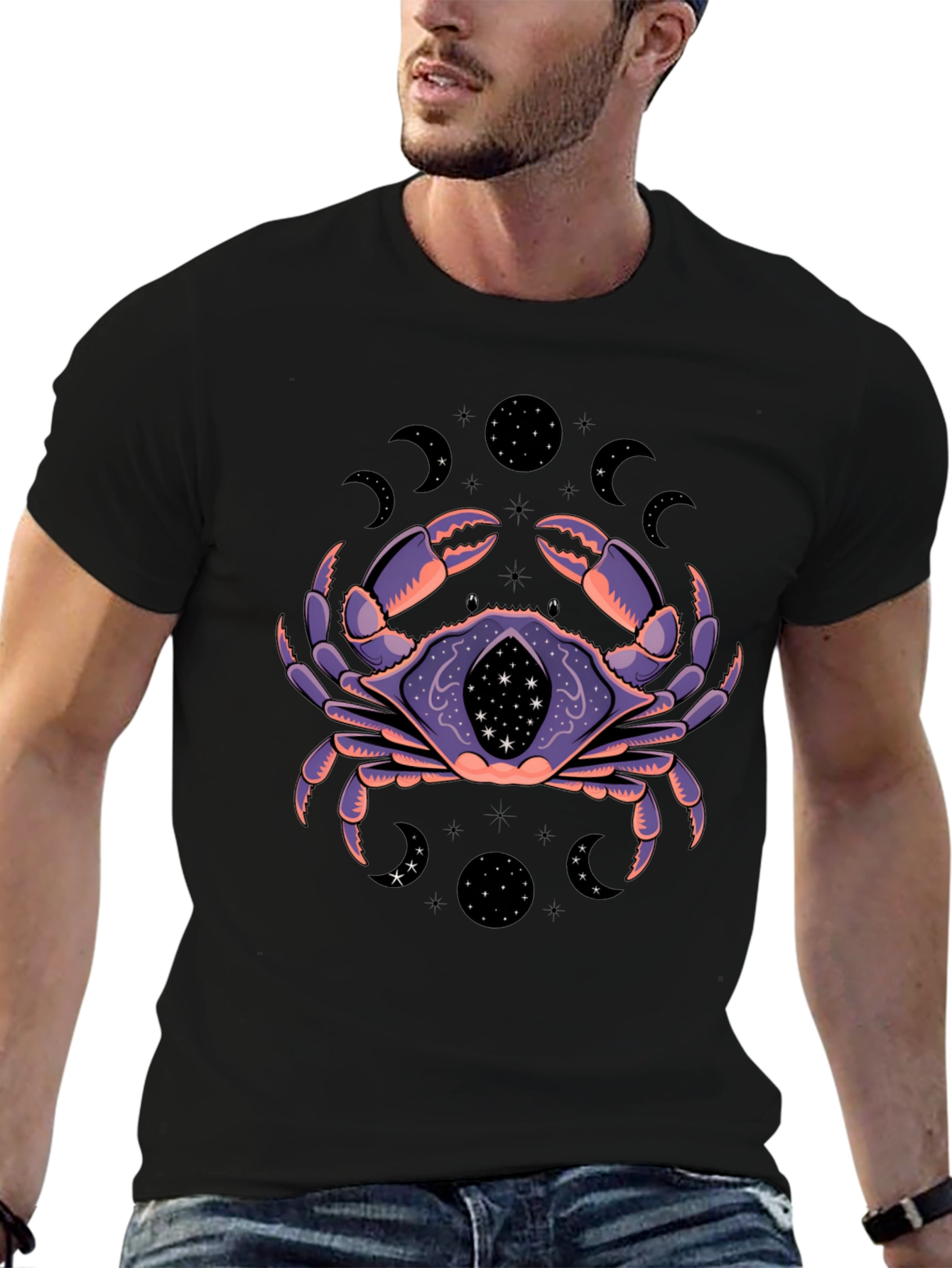 Black Mystic Crab Graphic T-Shirt - Zodiac Tee view 6