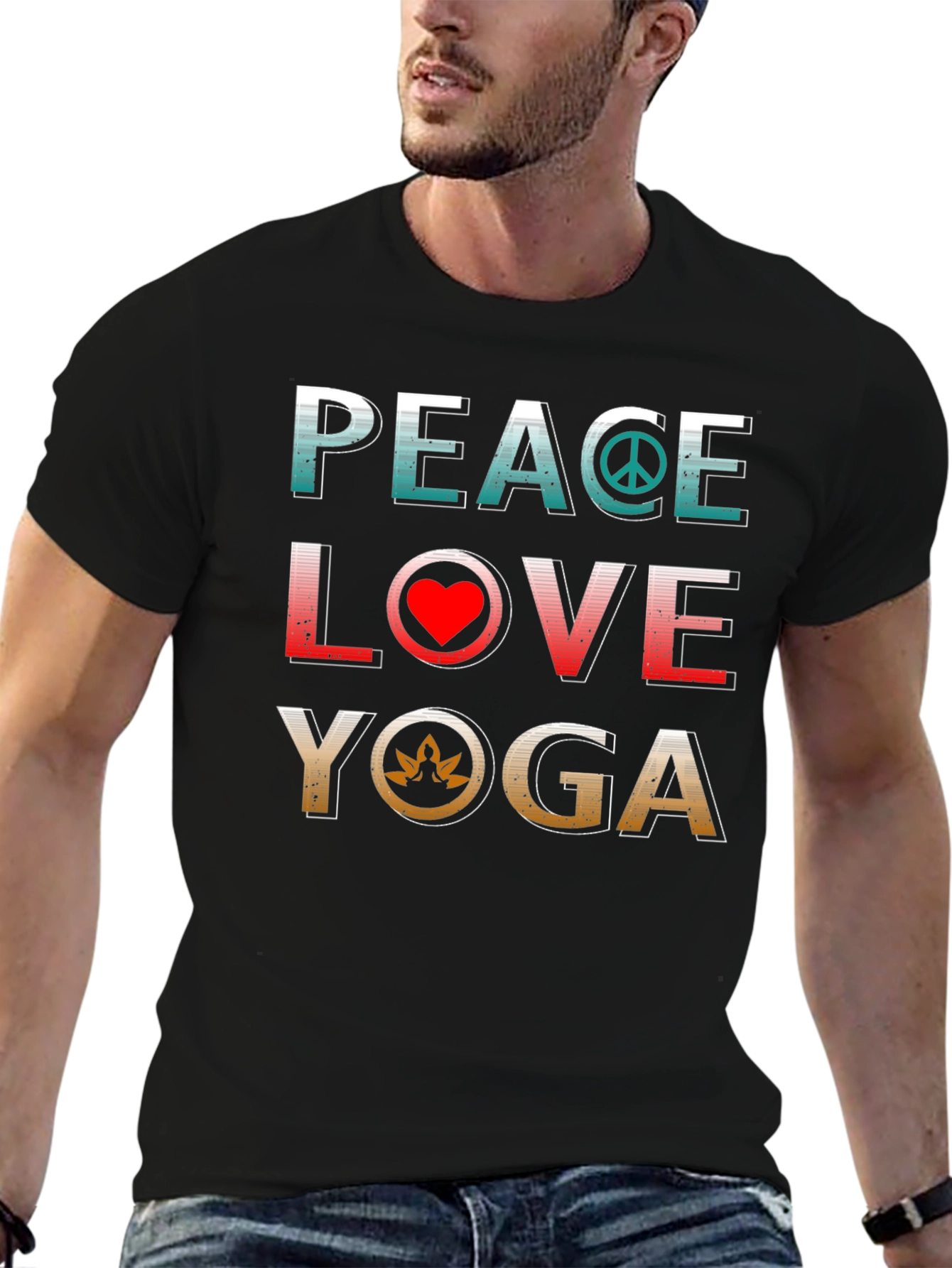 Black Peace Love Yoga T-Shirt view 6