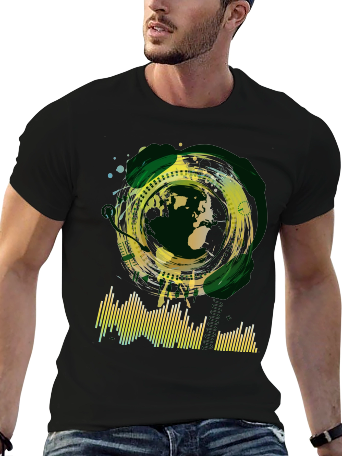 Black Abstract Globe Graphic Tee - Black view 6