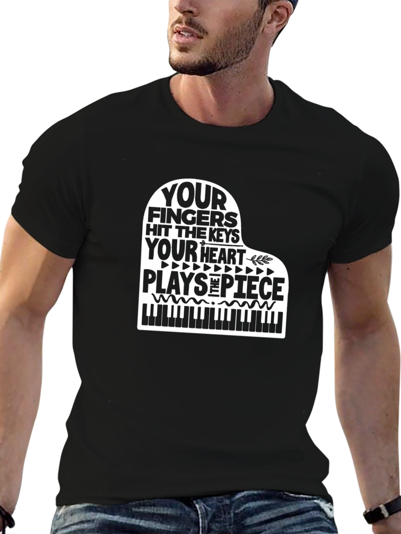 Black Piano Heartbeat T-Shirt - Music Lover Tee view 6