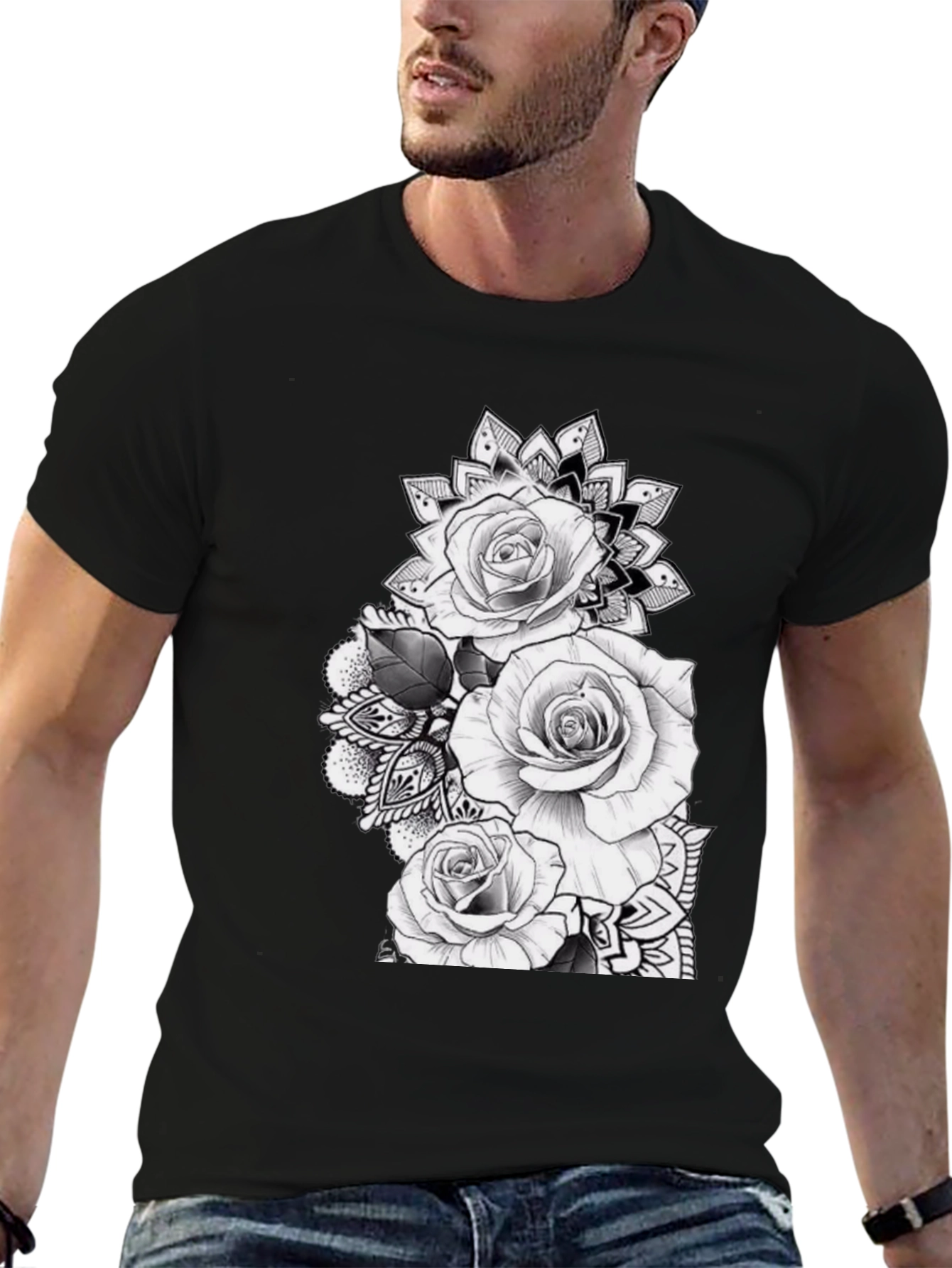 Black Black Rose Mandala Graphic Tee view 6
