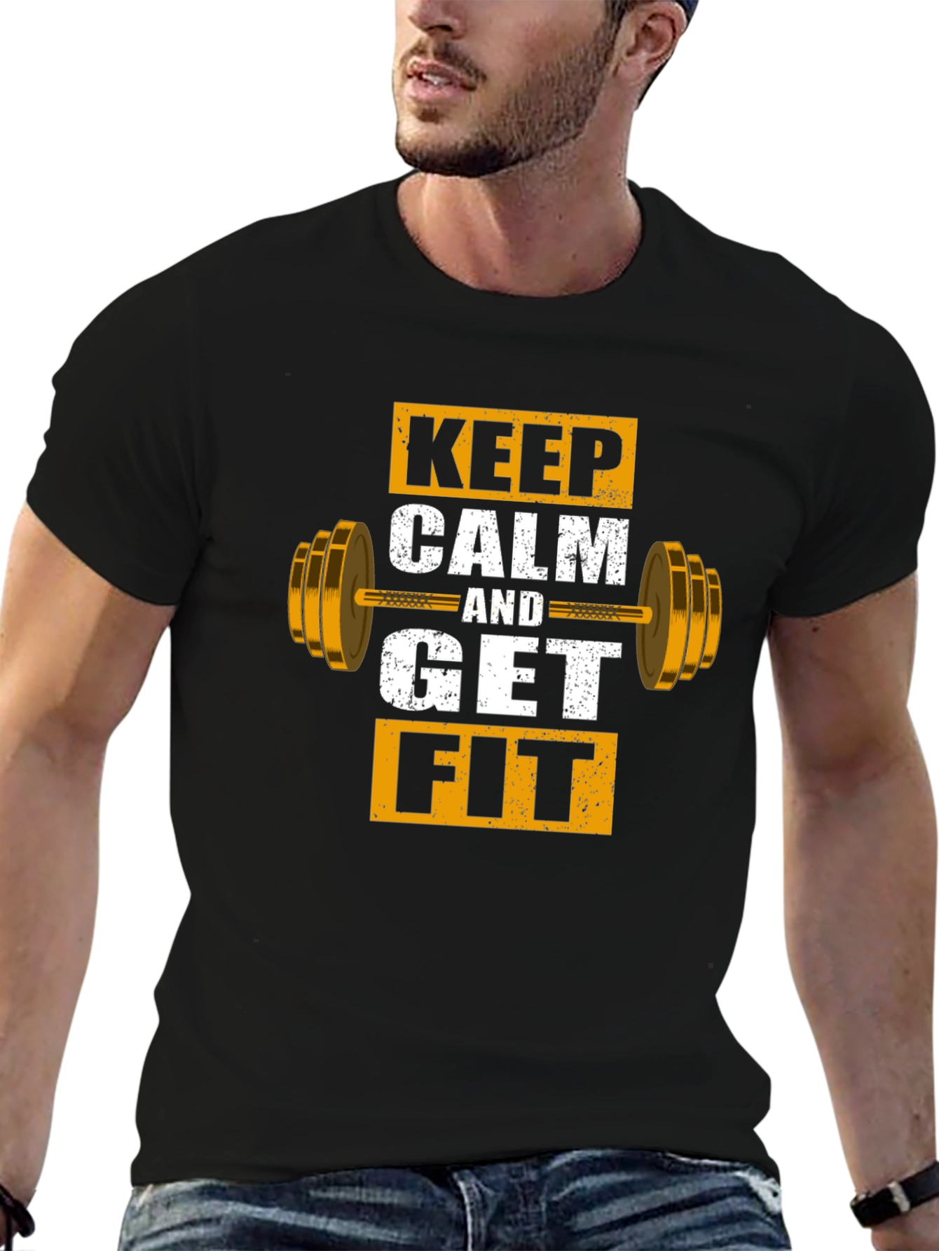 Black Keep Calm and Get Fit Graphic T-Shirt view 6