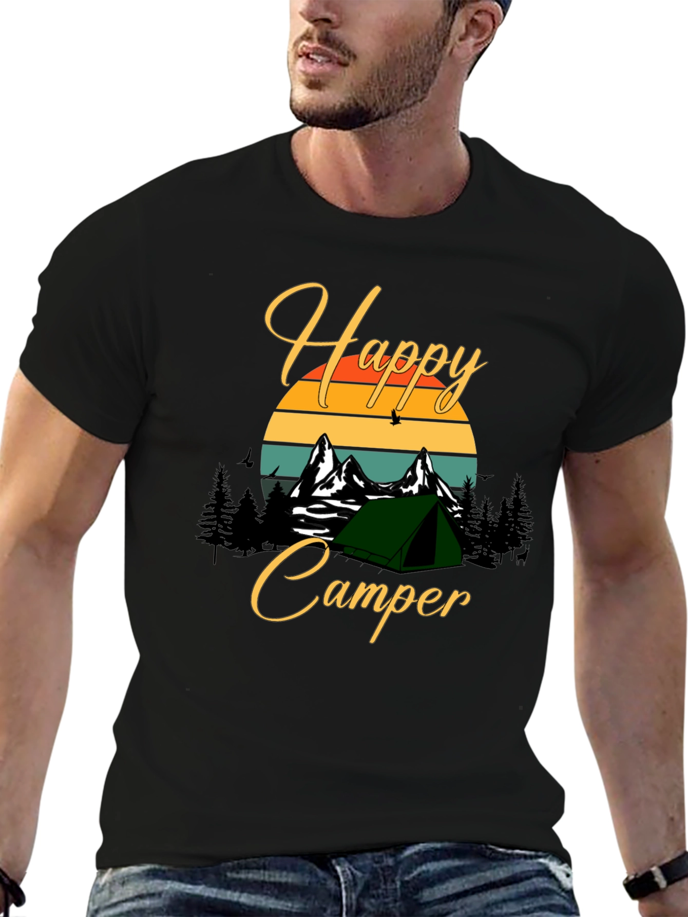 Black Happy Camper Graphic Tee - Outdoor Adventure Shirt view 6