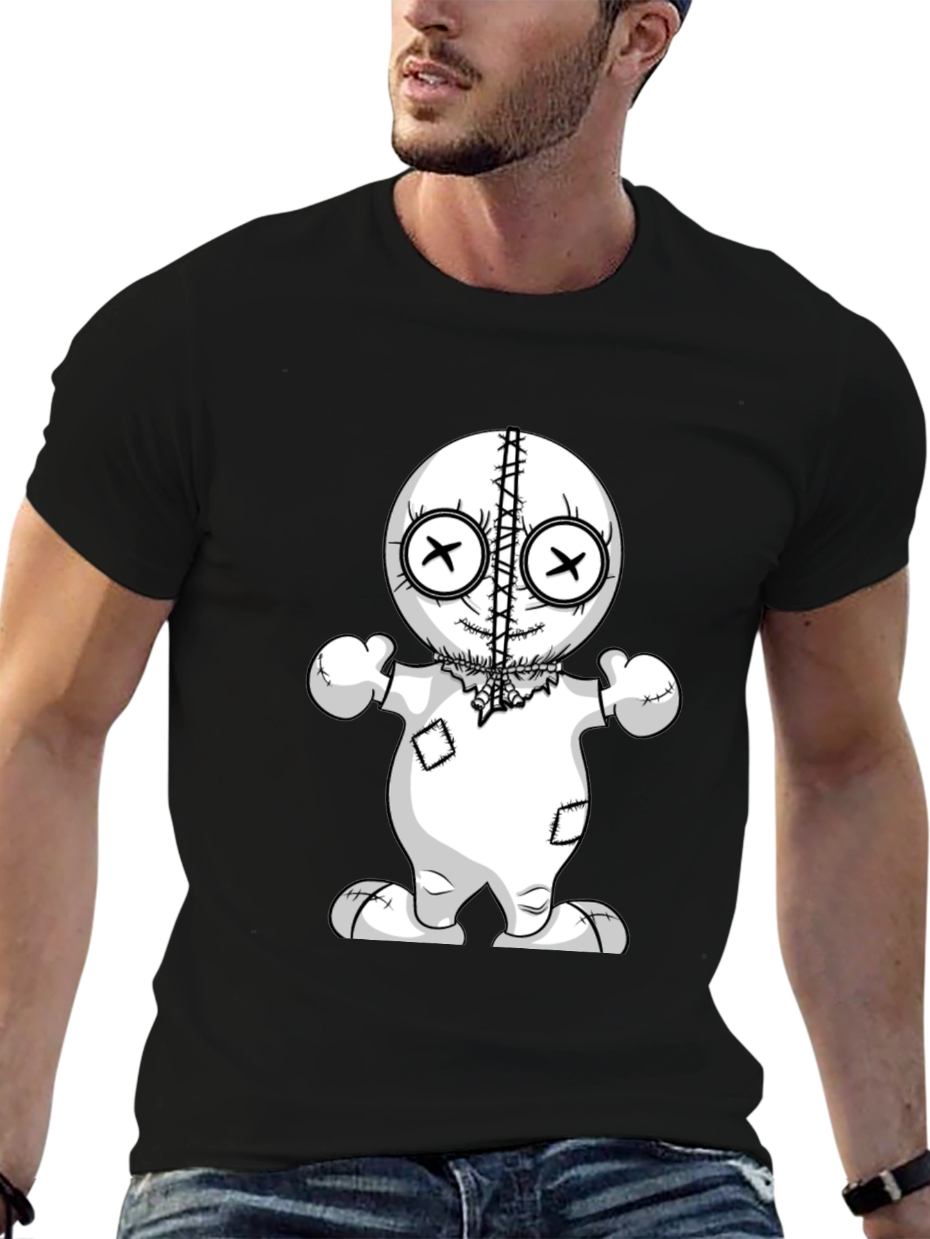 Black Voodoo Doll Graphic Tee - Unisex Black T-Shirt view 6