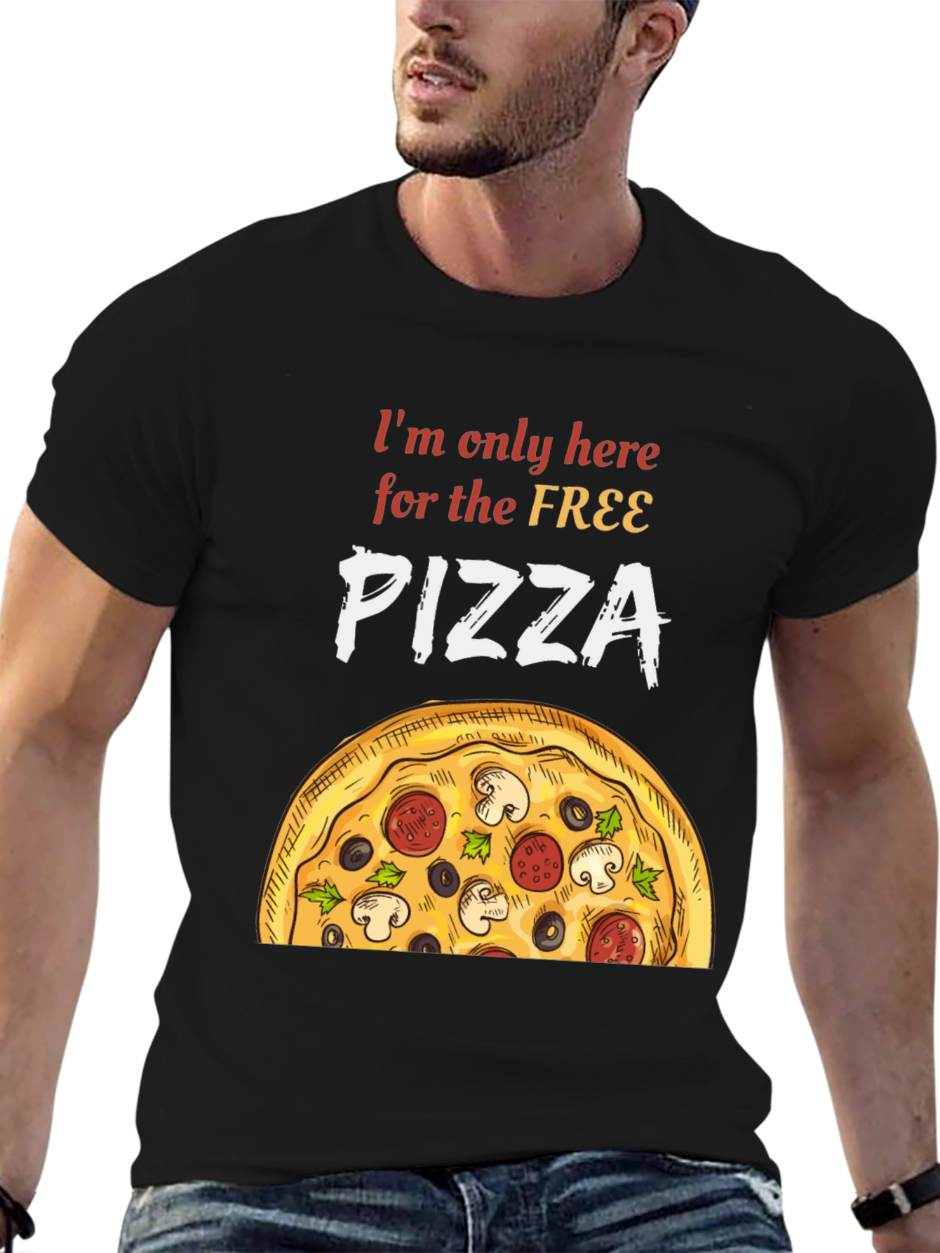 Black Free Pizza T-Shirt - Funny Foodie Tee view 6