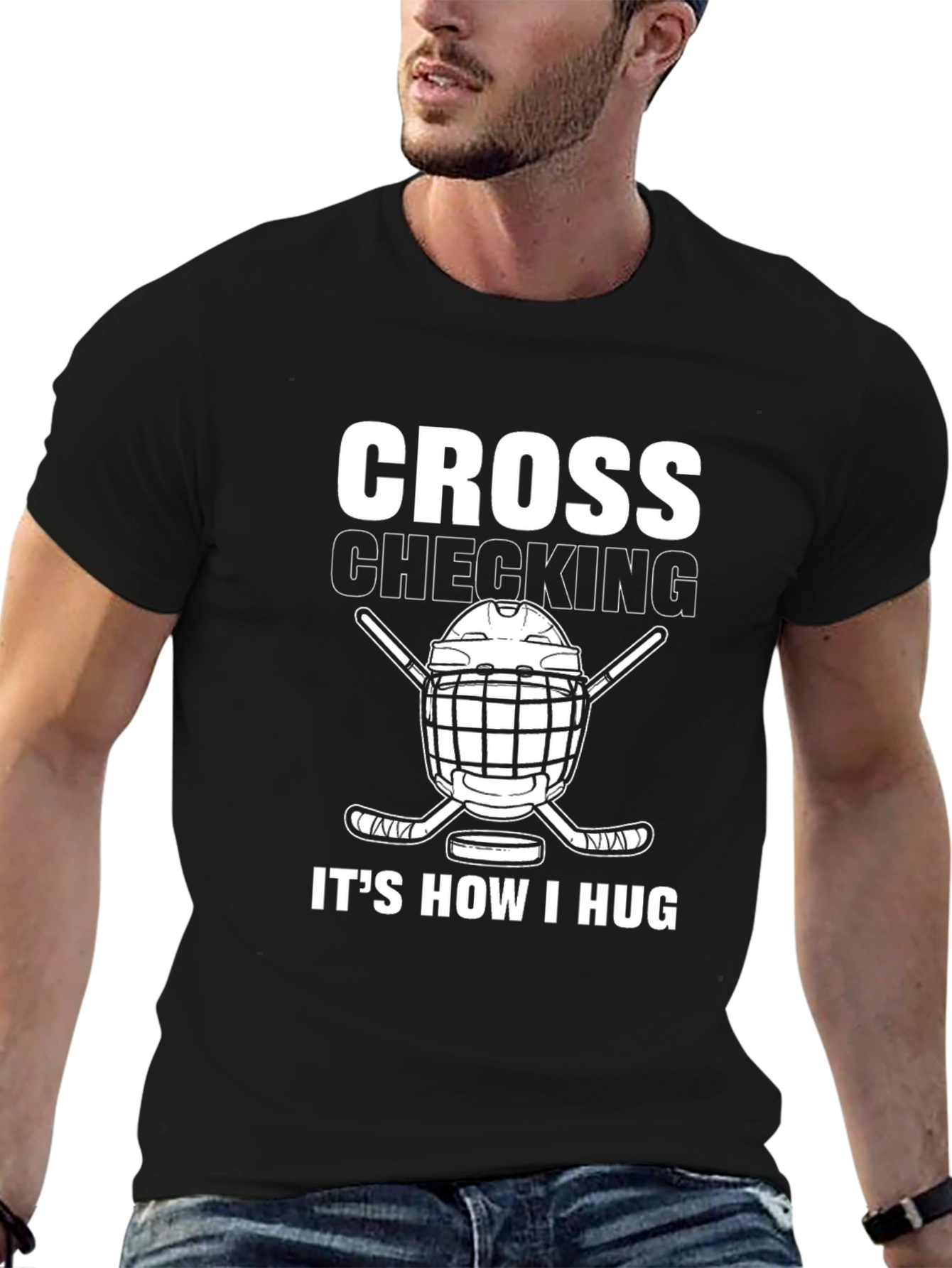 Black Cross Checking Hockey T-Shirt - How I Hug view 6