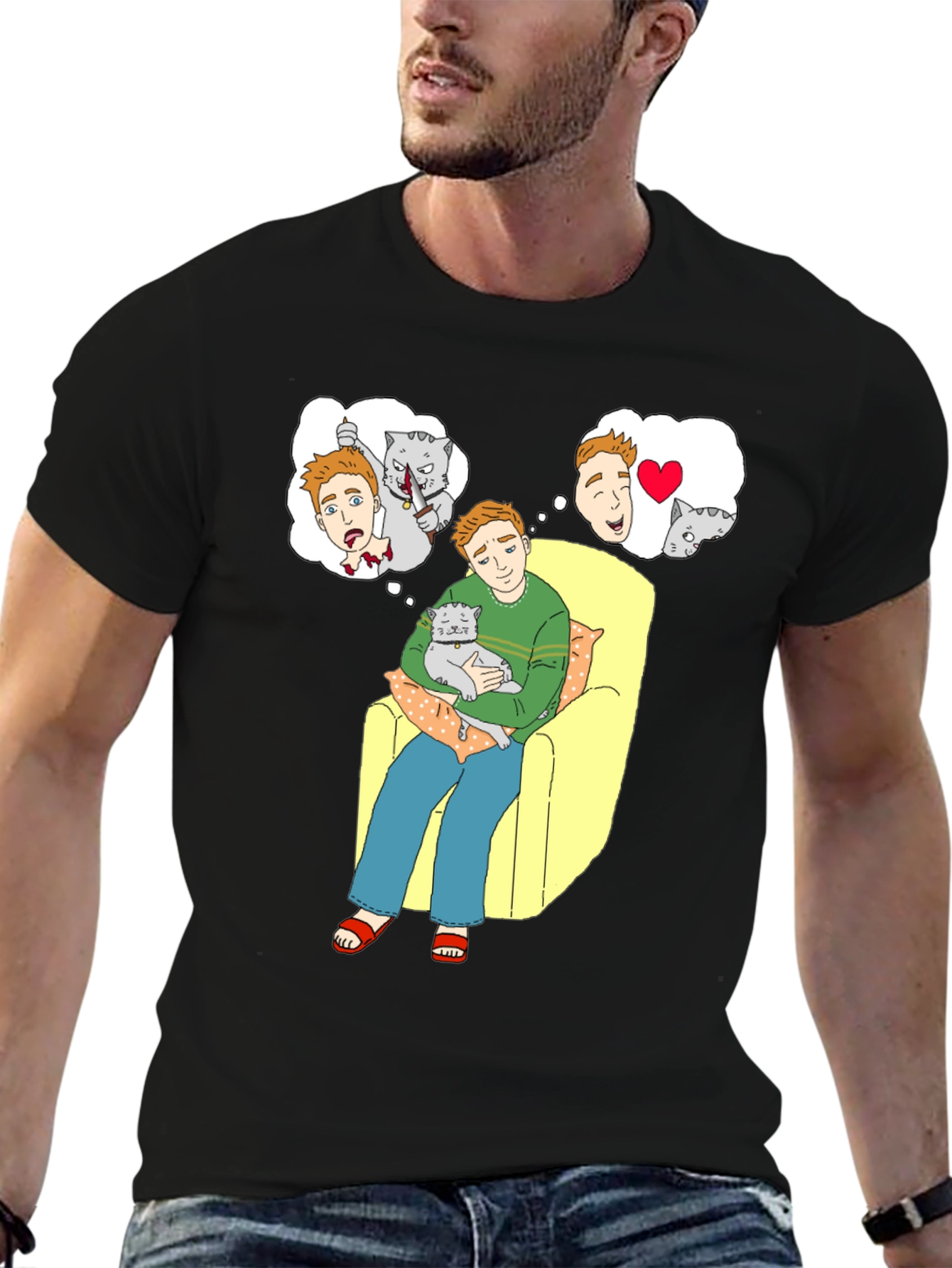 Black Cat Lover T-Shirt: Cartoon Cat Owner's Dreams view 6