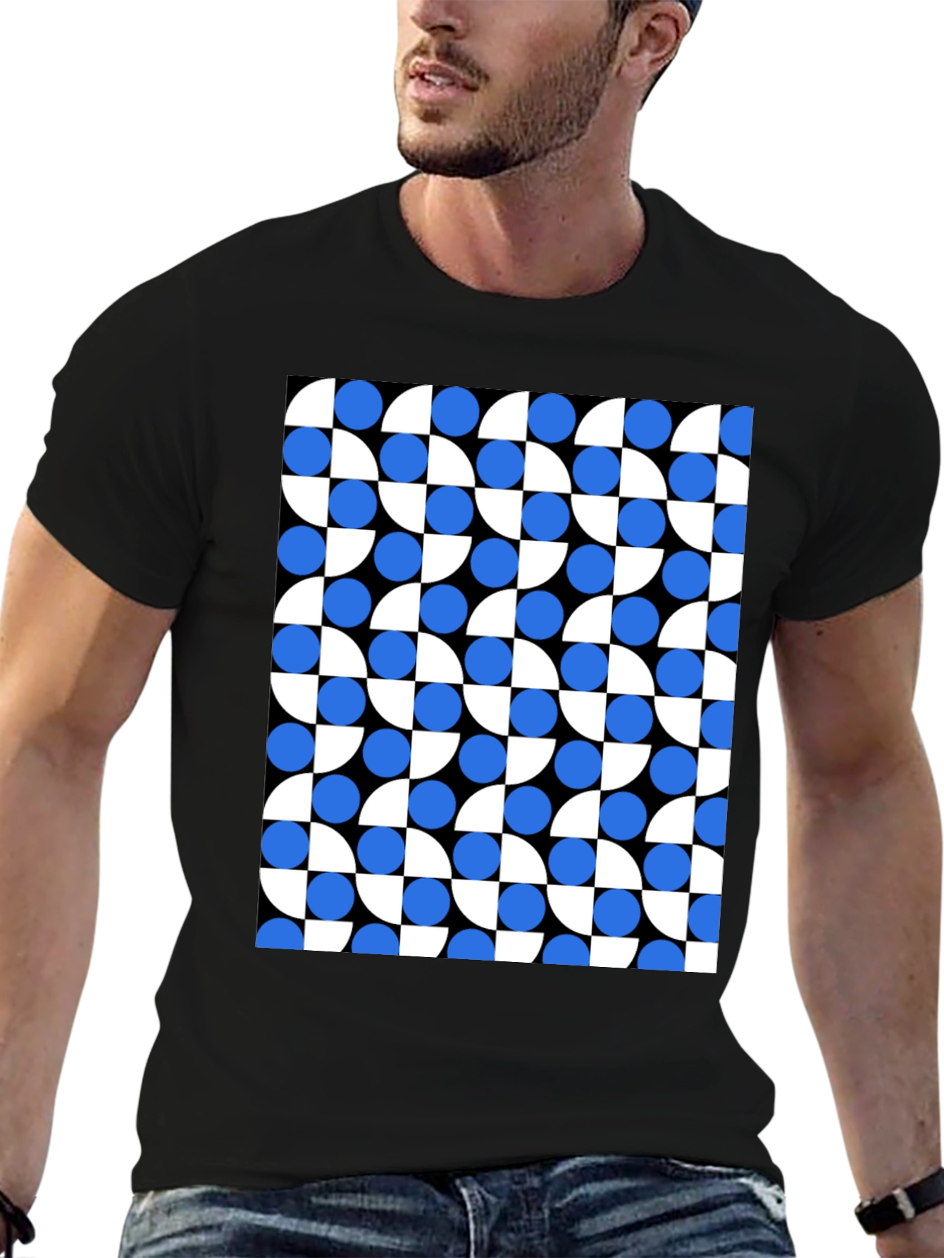 Black Modern Geometric Pattern T-Shirt view 6