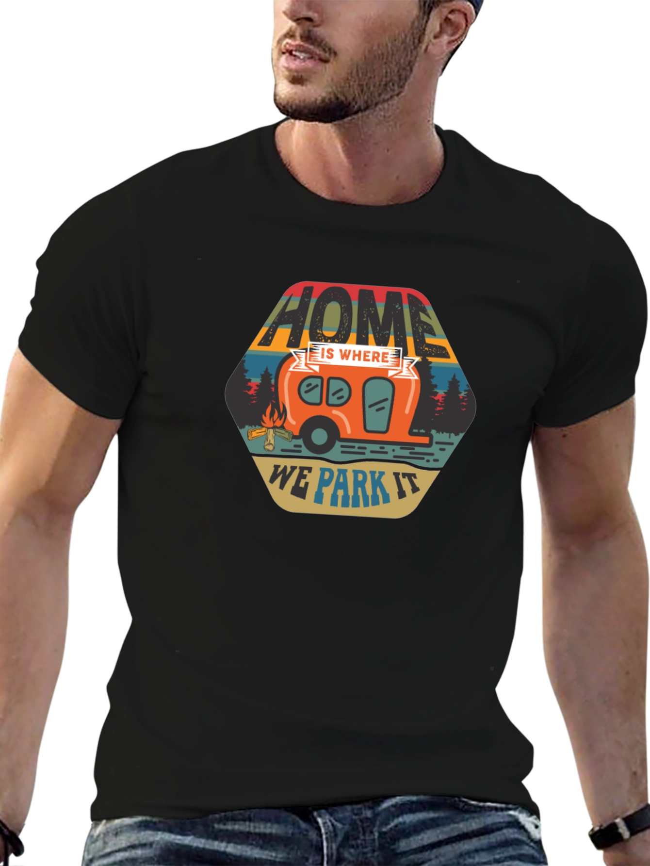Black Home Is Where We Park It Camping T-Shirt view 6