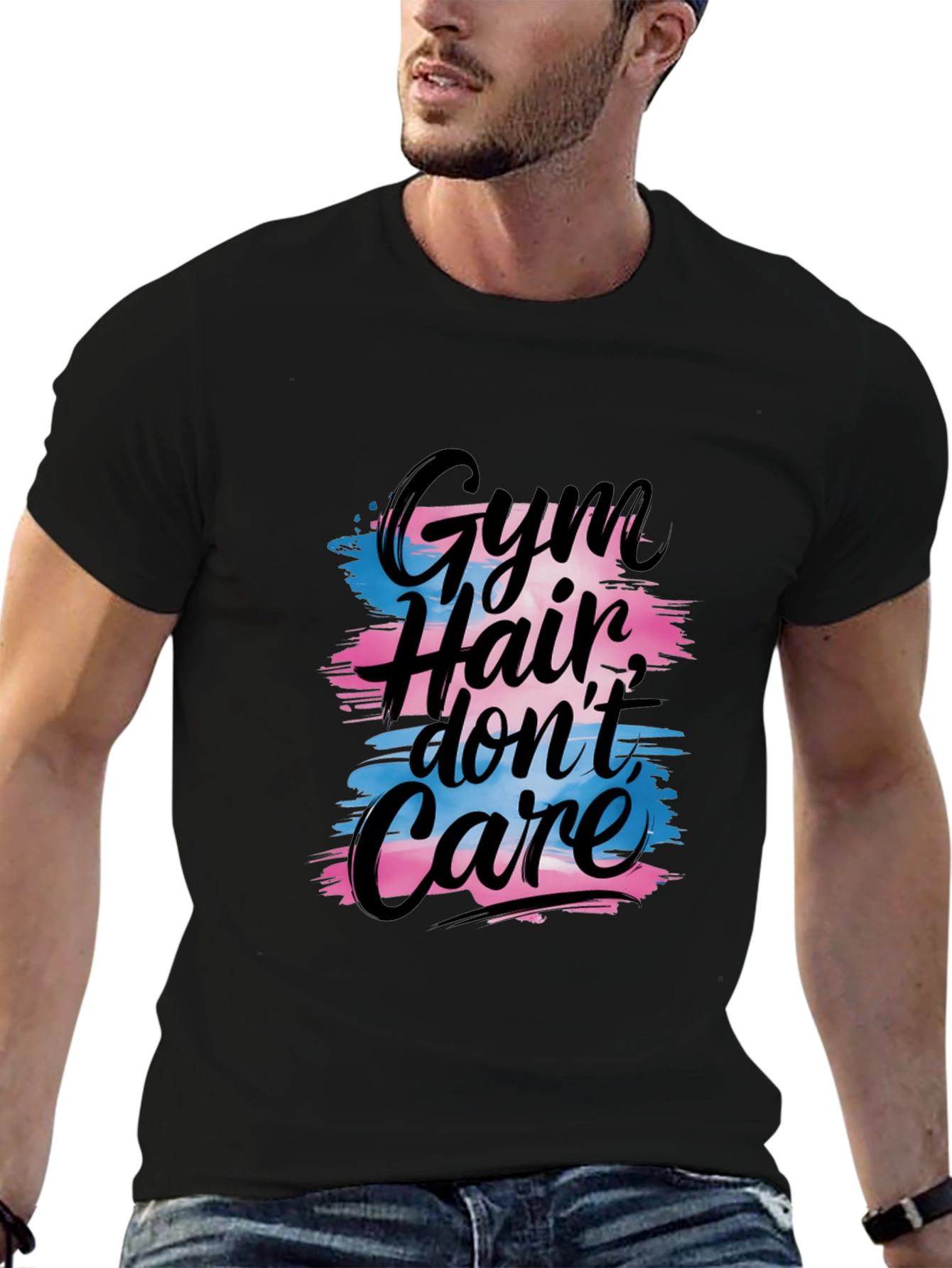 Black Gym Hair Don't Care T-Shirt - Black view 6