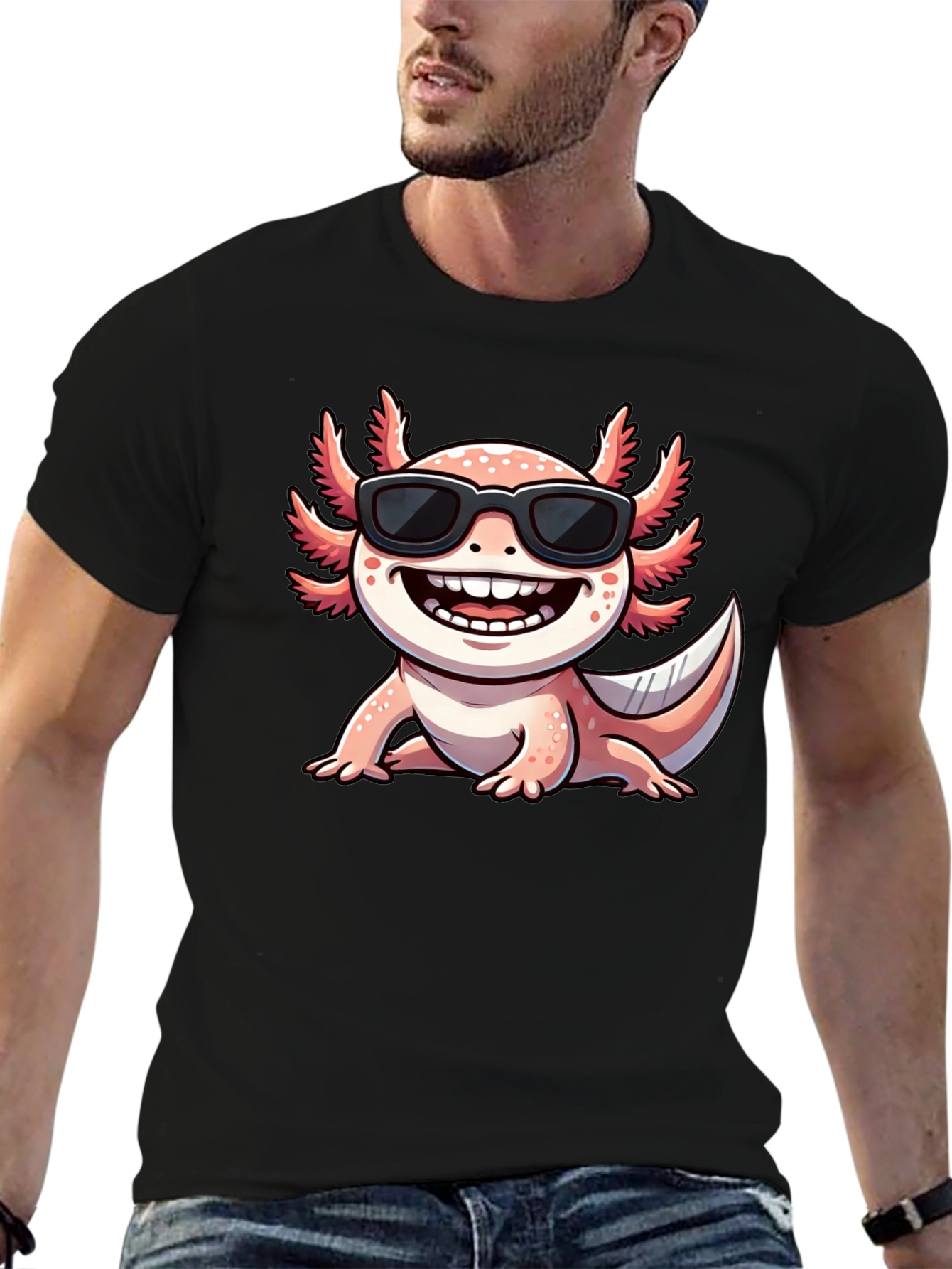 Black Cool Axolotl T-Shirt - Black Cotton Tee view 6