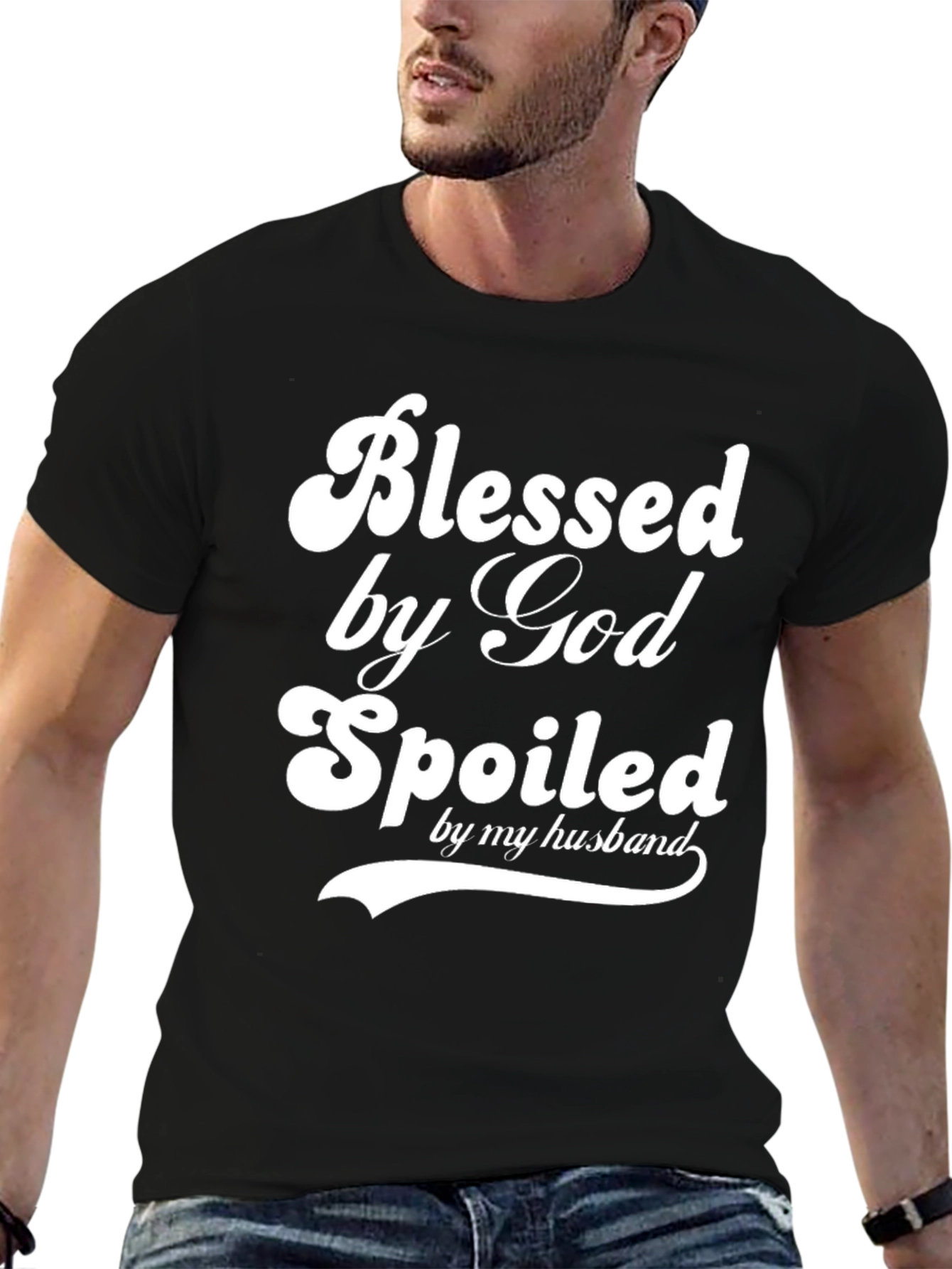 Black Blessed by God Spoiled by Husband Graphic T-Shirt view 6