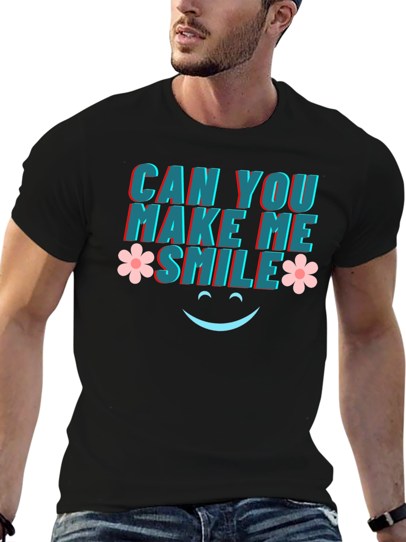 Black Can You Make Me Smile Graphic Tee view 6