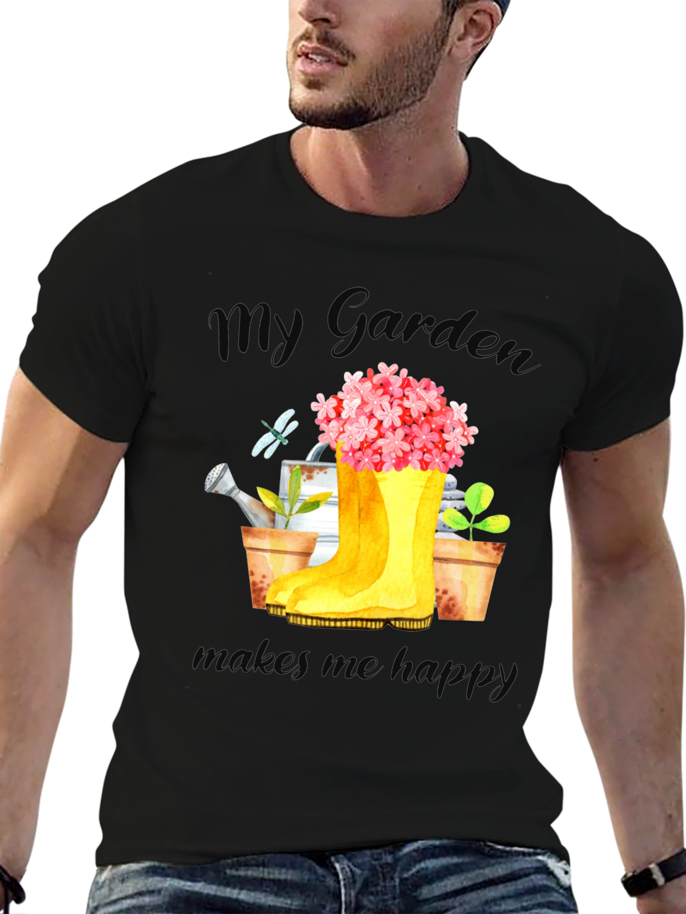Black Gardening Lover T-Shirt - My Garden Makes Me Happy view 6