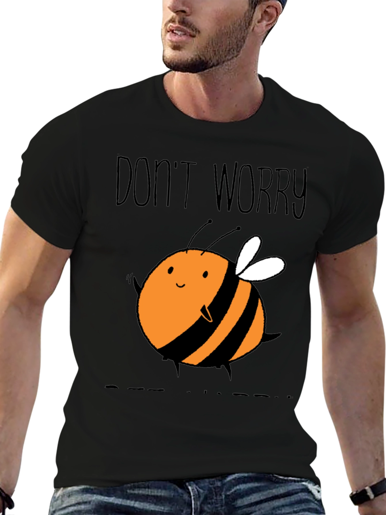 Black Cute Bee Graphic T-Shirt - Don't Worry Bee Happy! view 6