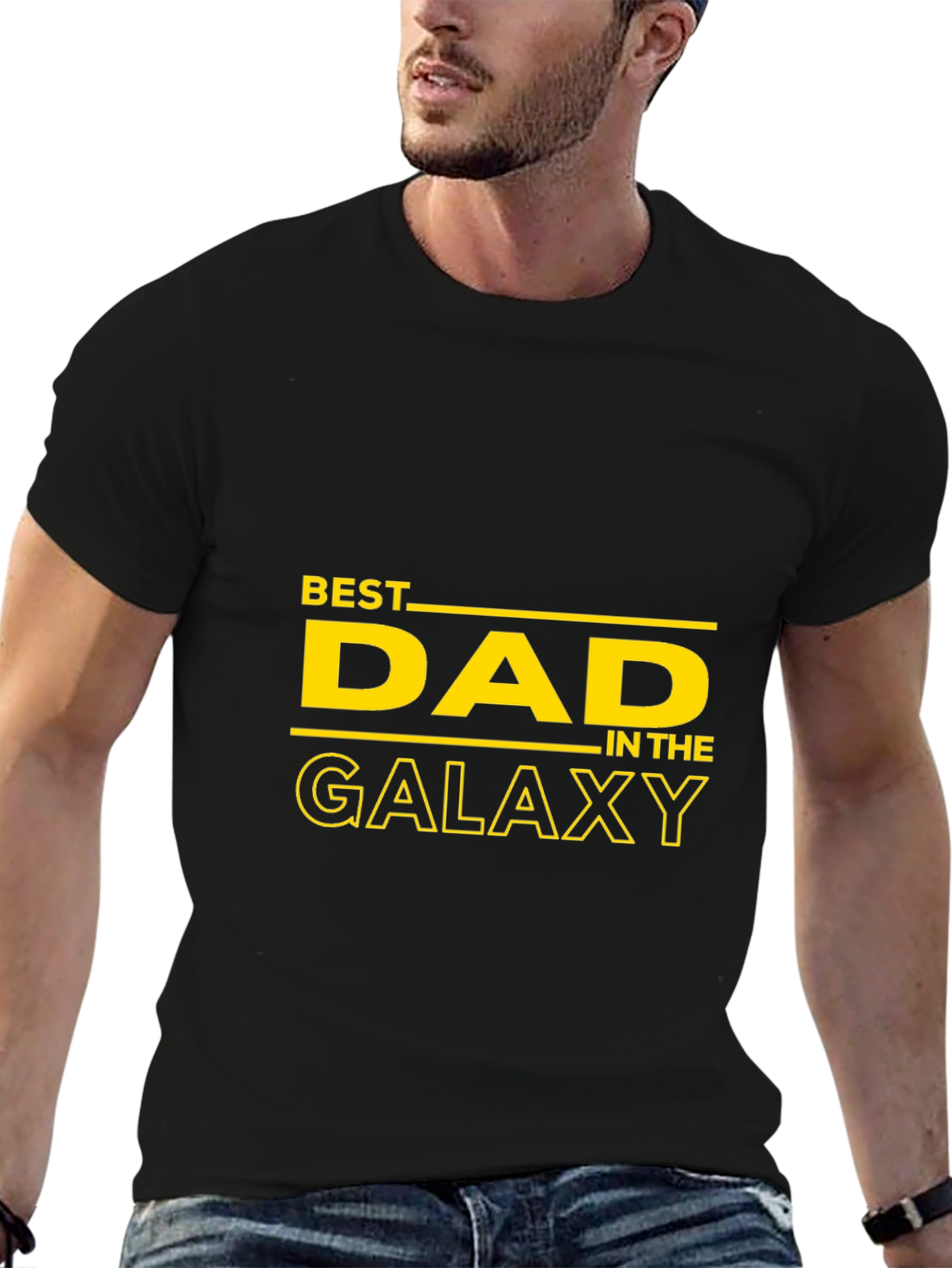 Black Best Dad in the Galaxy Black T-Shirt view 6