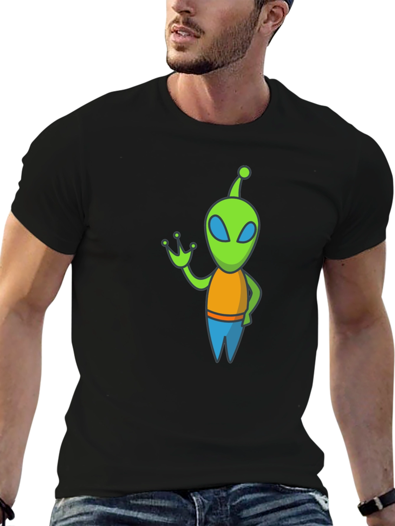 Black Alien Graphic Tee - Black Cotton Blend view 6
