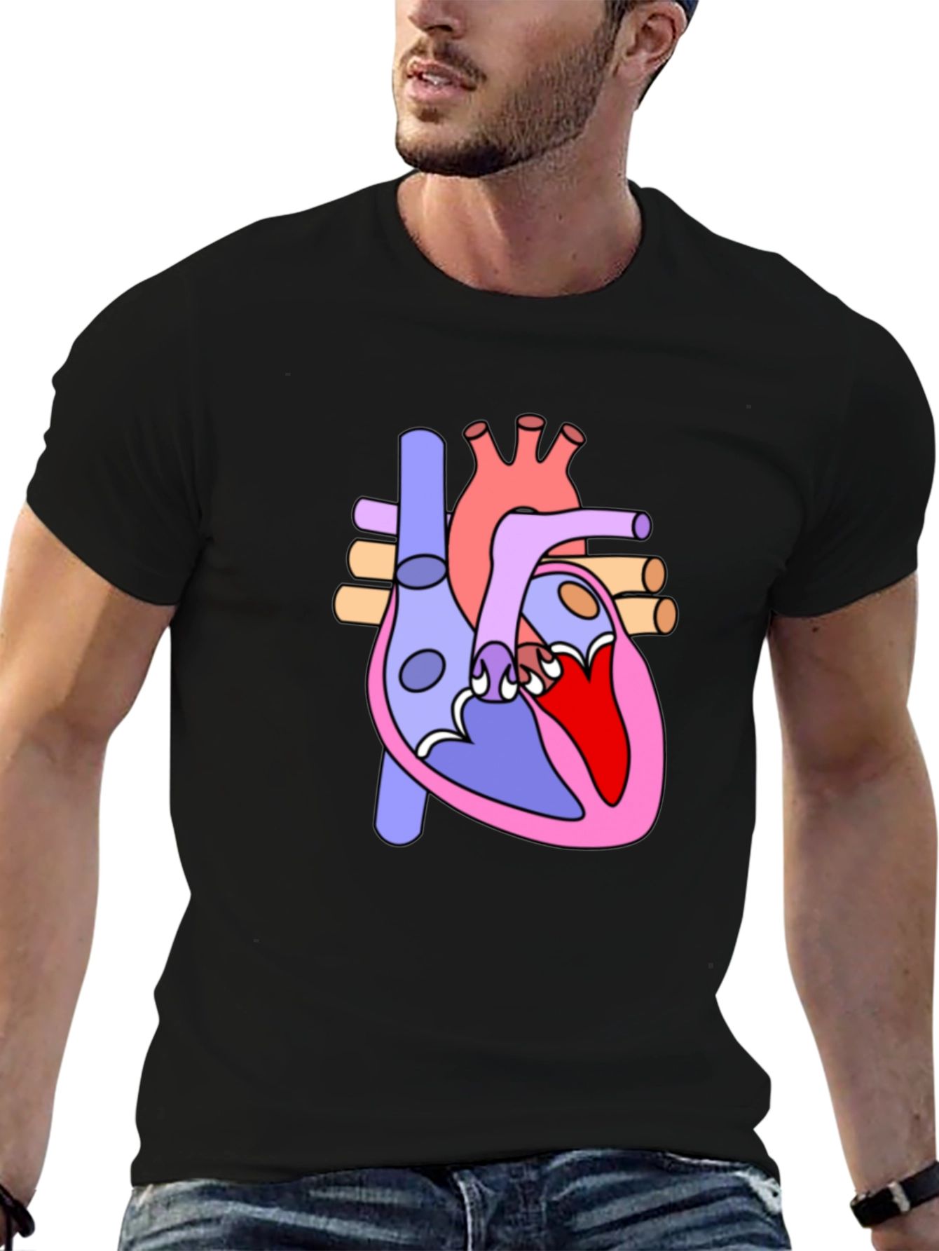 Black Anatomical Heart Graphic Tee - Black Cotton Blend view 6