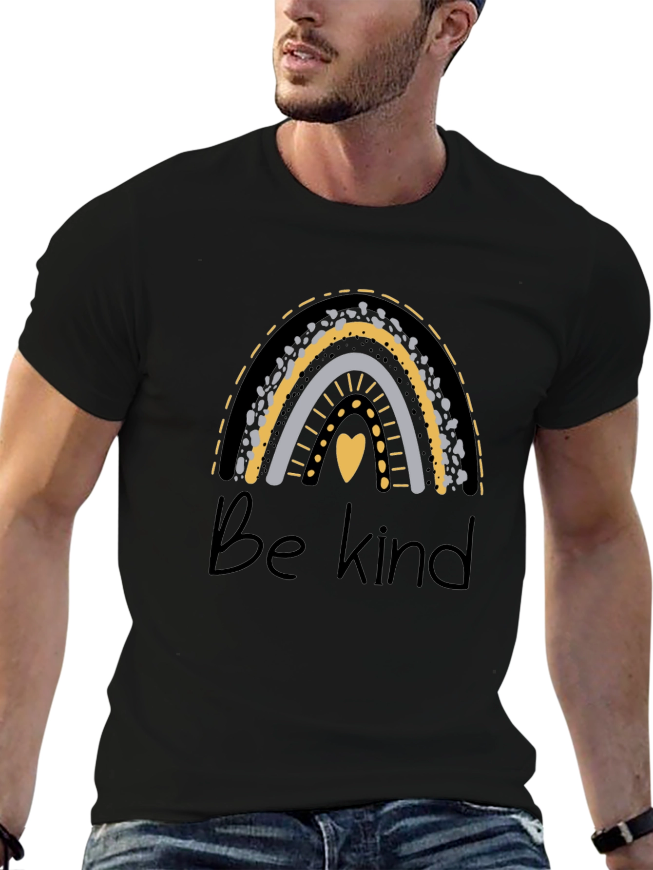 Black Be Kind Rainbow Graphic Tee - Black Cotton Blend view 6