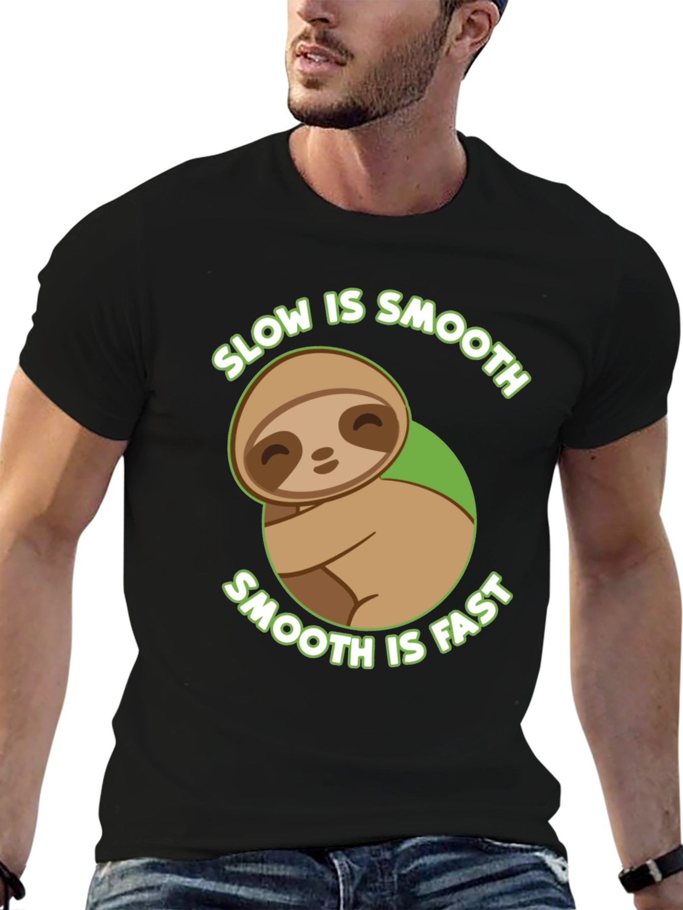 Black Slow is Smooth Sloth Graphic T-Shirt view 6