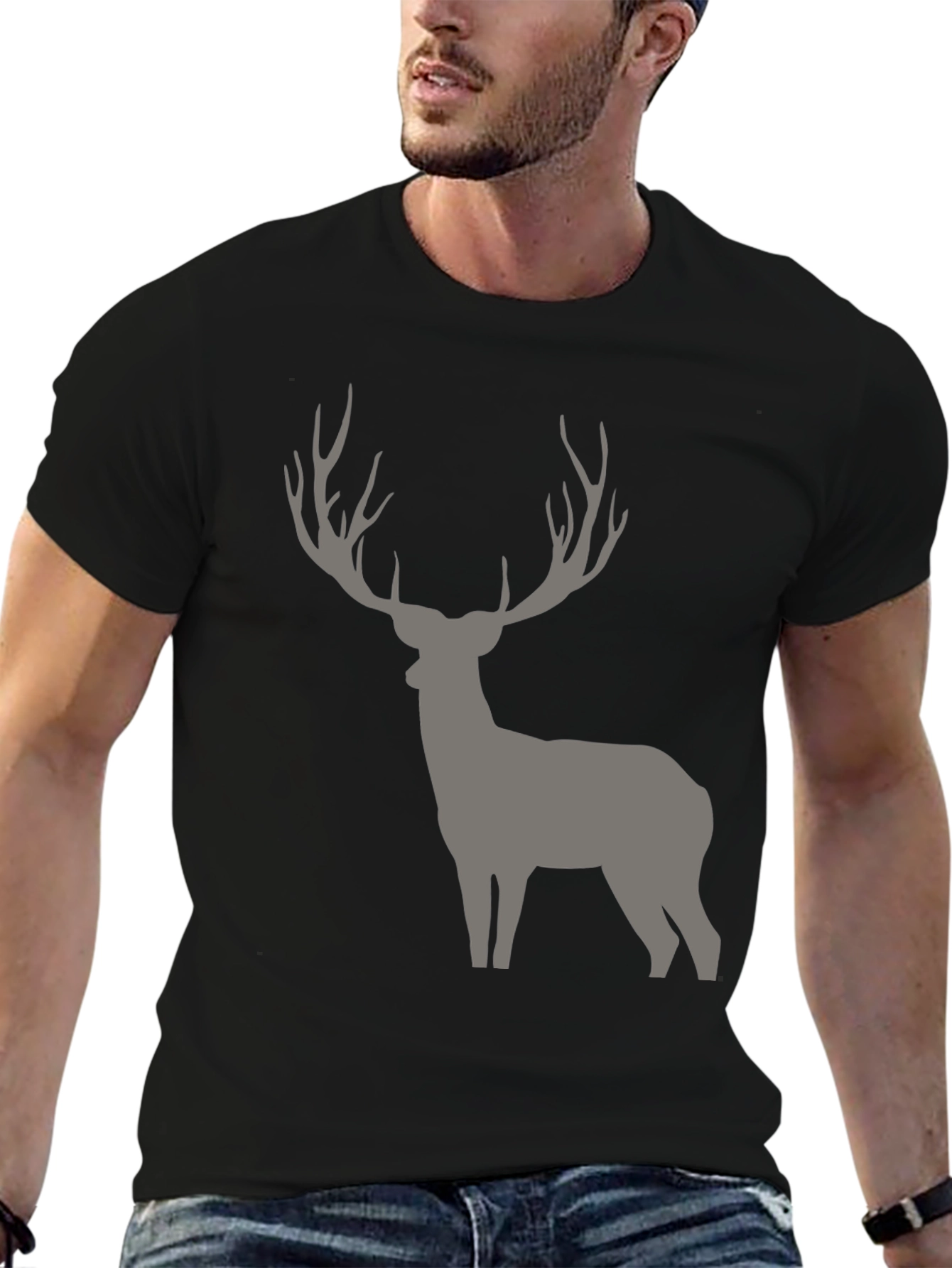 Black Men's Black Deer Graphic T-Shirt view 6