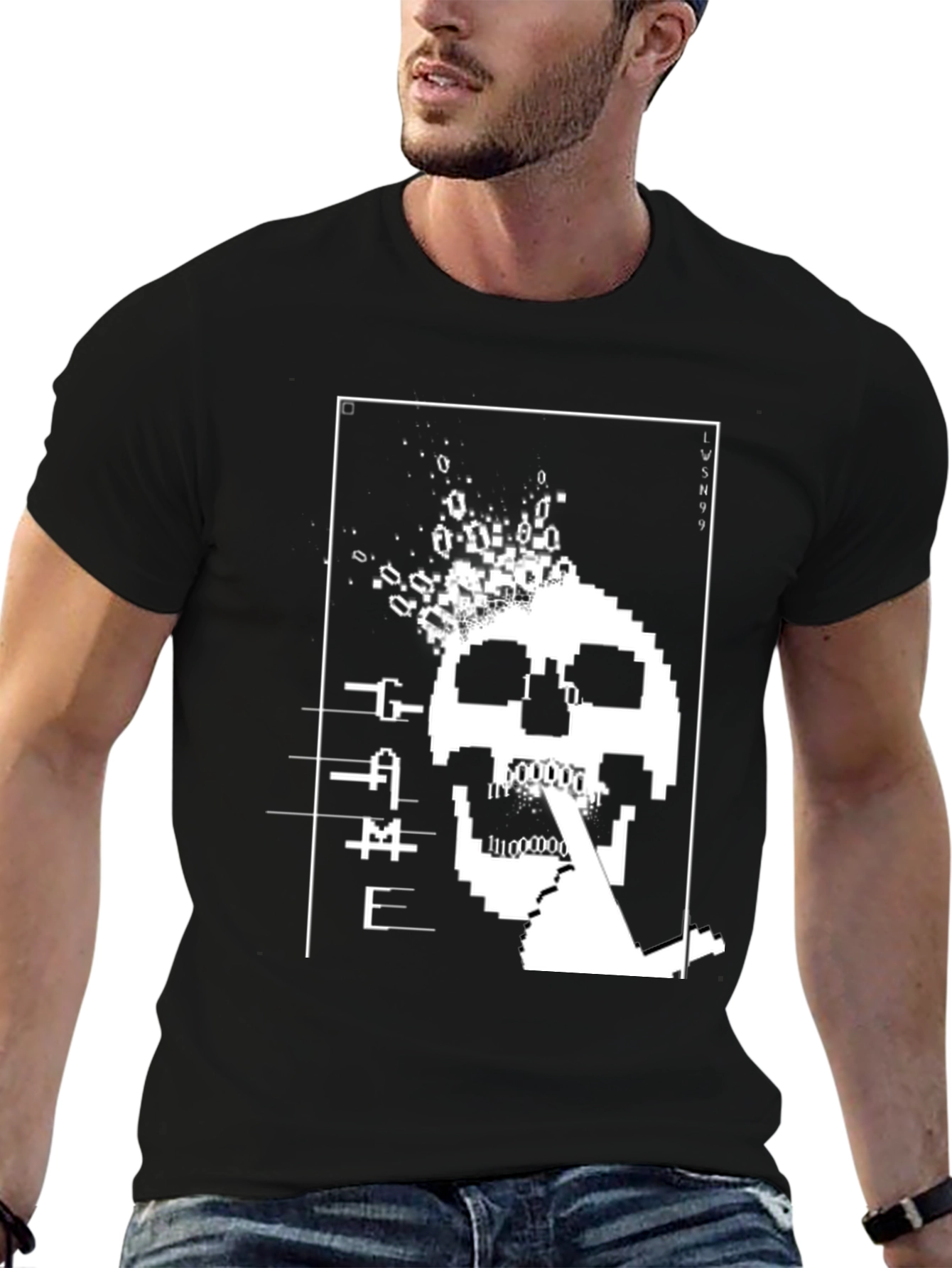 Black Pixel Skull 'GAME' Black T-Shirt view 6