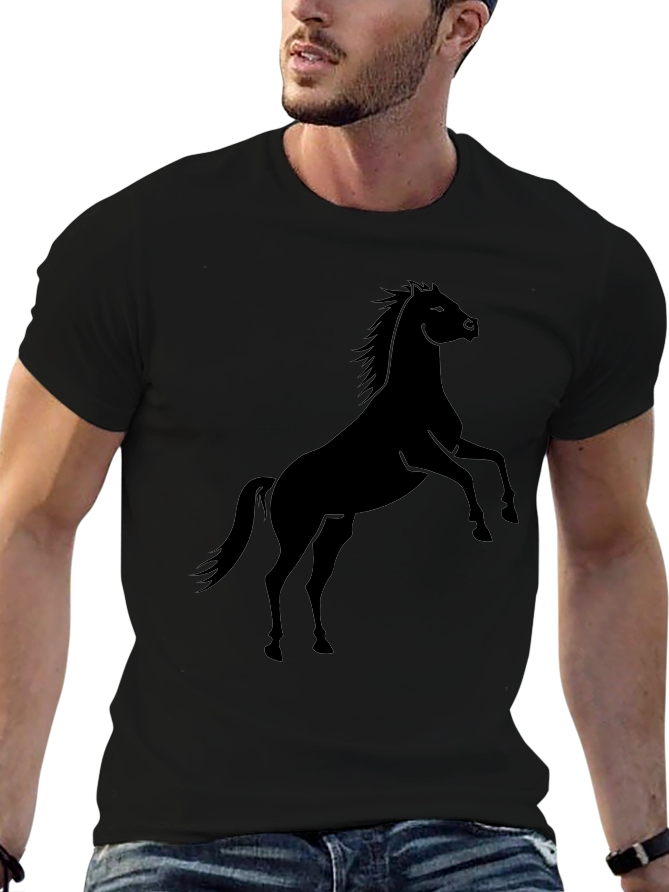 Black Black Horse Graphic Tee - Men's Casual T-Shirt view 6